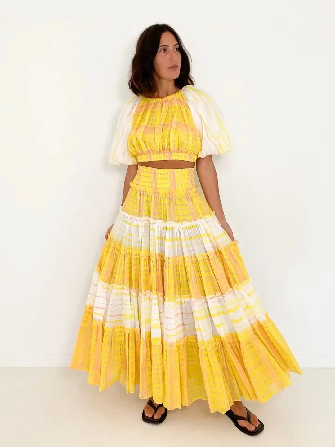 Aje Wilderness Crop Top & Skirt Set Yellow Check Size 10/12 for rent on The Volte - main image