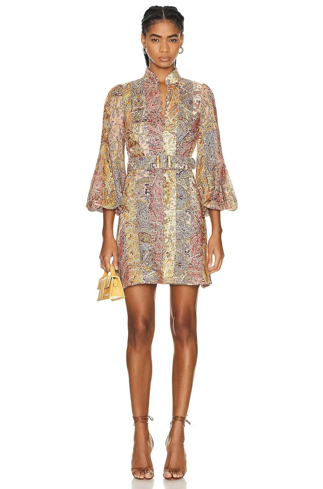 Zimmermann The Luminosity Belted Mini Dress in Multi Paisley Stripe Size 0/ Au 8  for rent on The Volte - main image