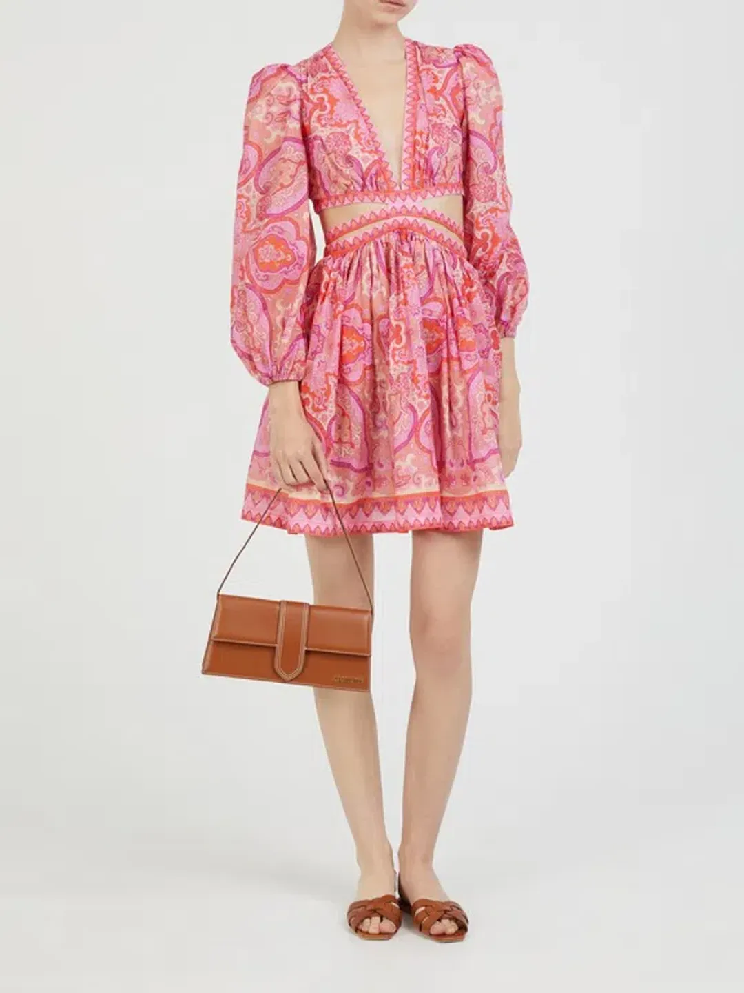 Zimmermann The Halcyon Tie Front Mini Dress in Pink/Purple Paisley Size 1/Au 10 for rent on The Volte - main image