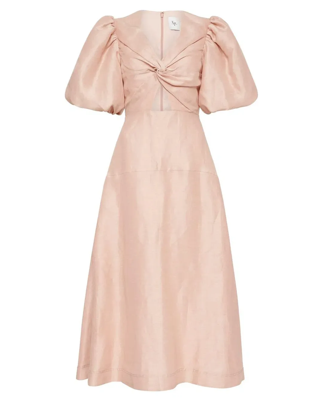 AJE Dusk Knot Puff Sleeve Midi Dress Blush Size 6 for rent on The Volte - main image