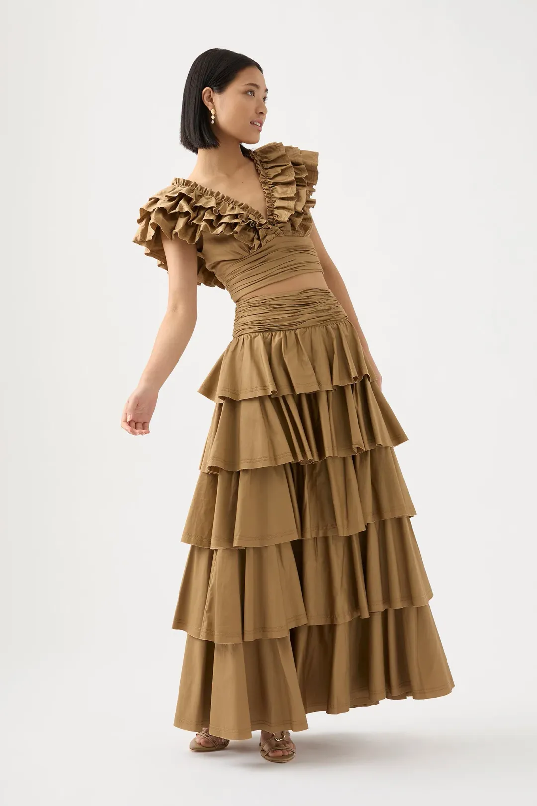 AJE Rhythmic Frill Bodice Size 12 & Eleni Tiered Maxi Skirt Size 8 Set Willow for rent on The Volte - main image