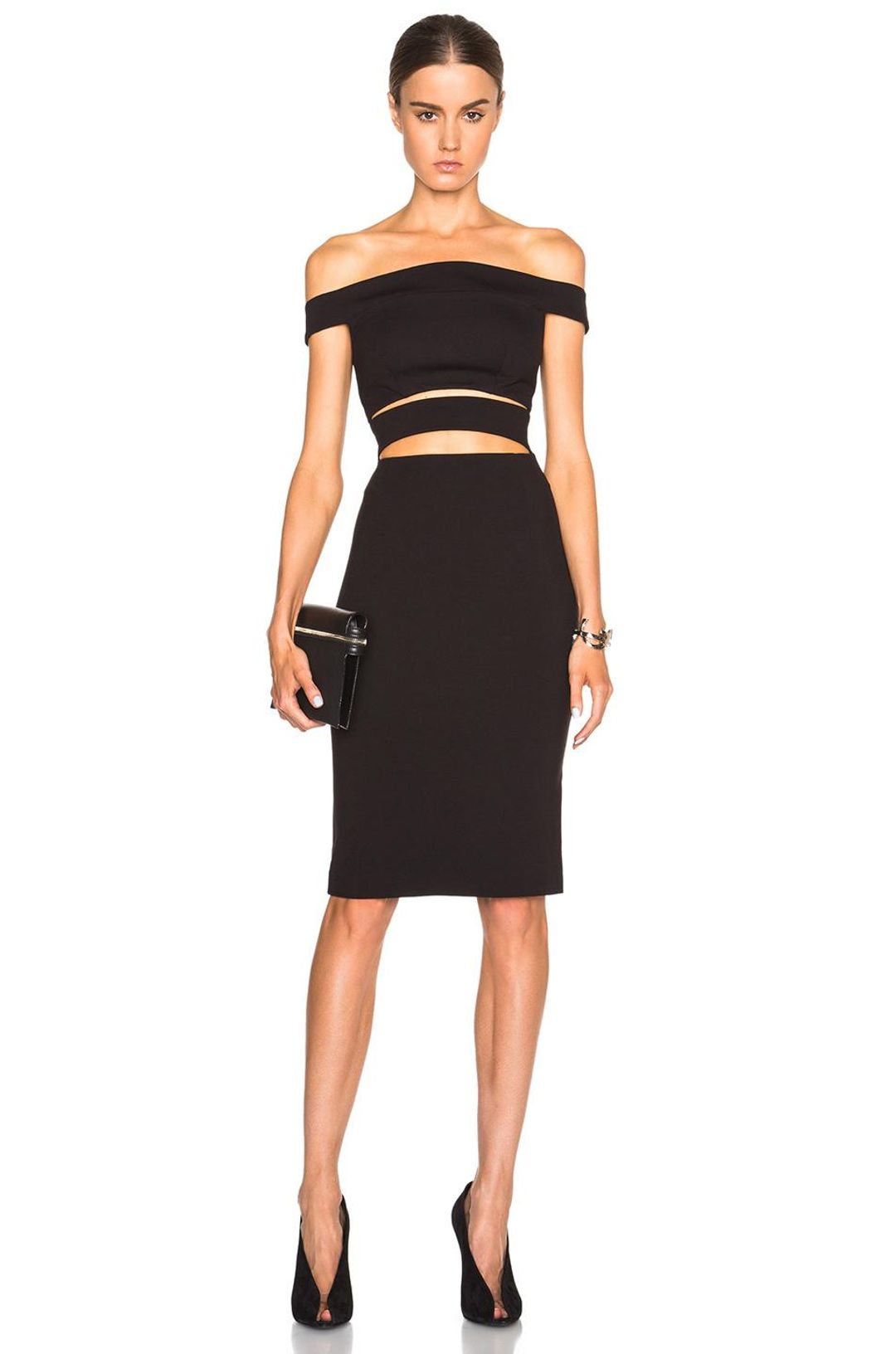 NICHOLAS THE LABEL // PONTI OFF SHOULDER STRAP DRESS for rent on The Volte - main image