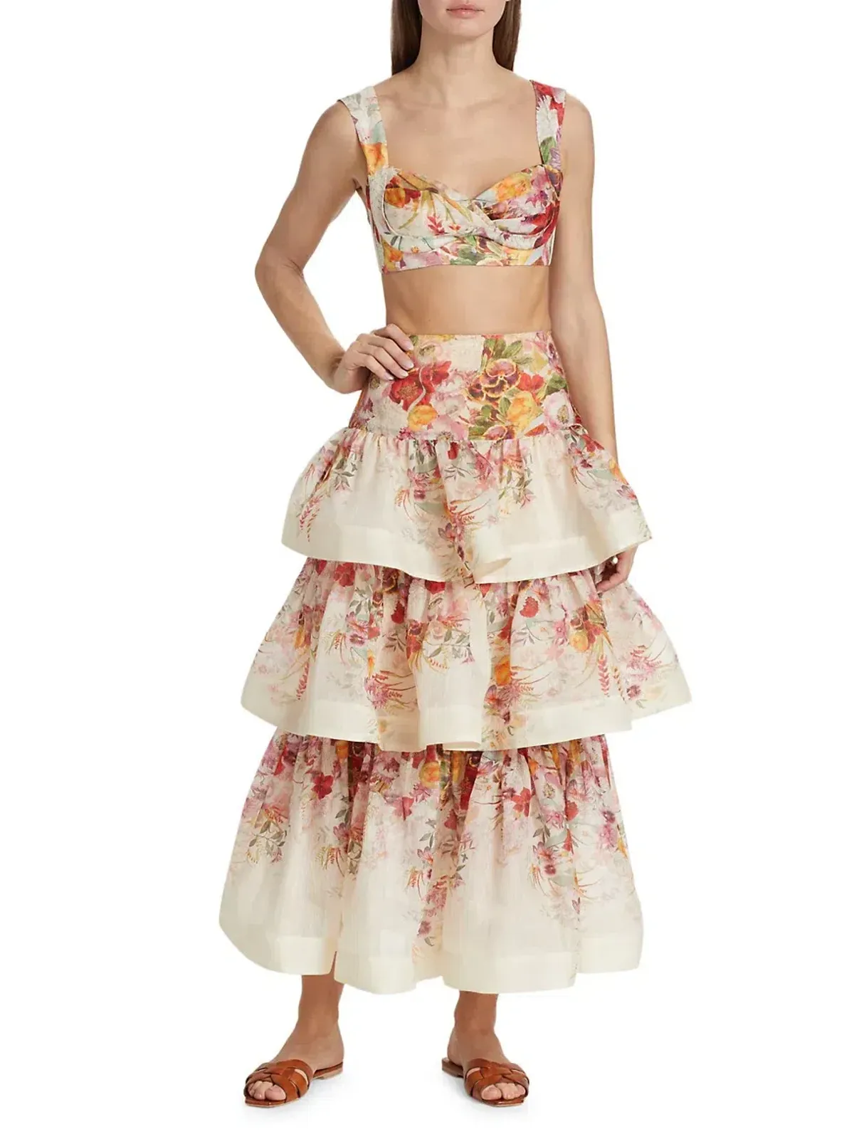 Zimmermann The Wonderland Skirt and Bralette in Elka Poppy Ivory Print Size 0 AU8 - Image 1