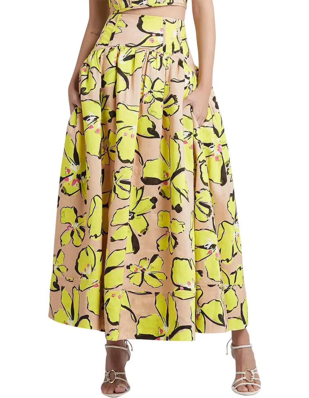 Aje Pelicano Midi Skirt Citrus Bloom Size AU 8 for rent on The Volte - main image