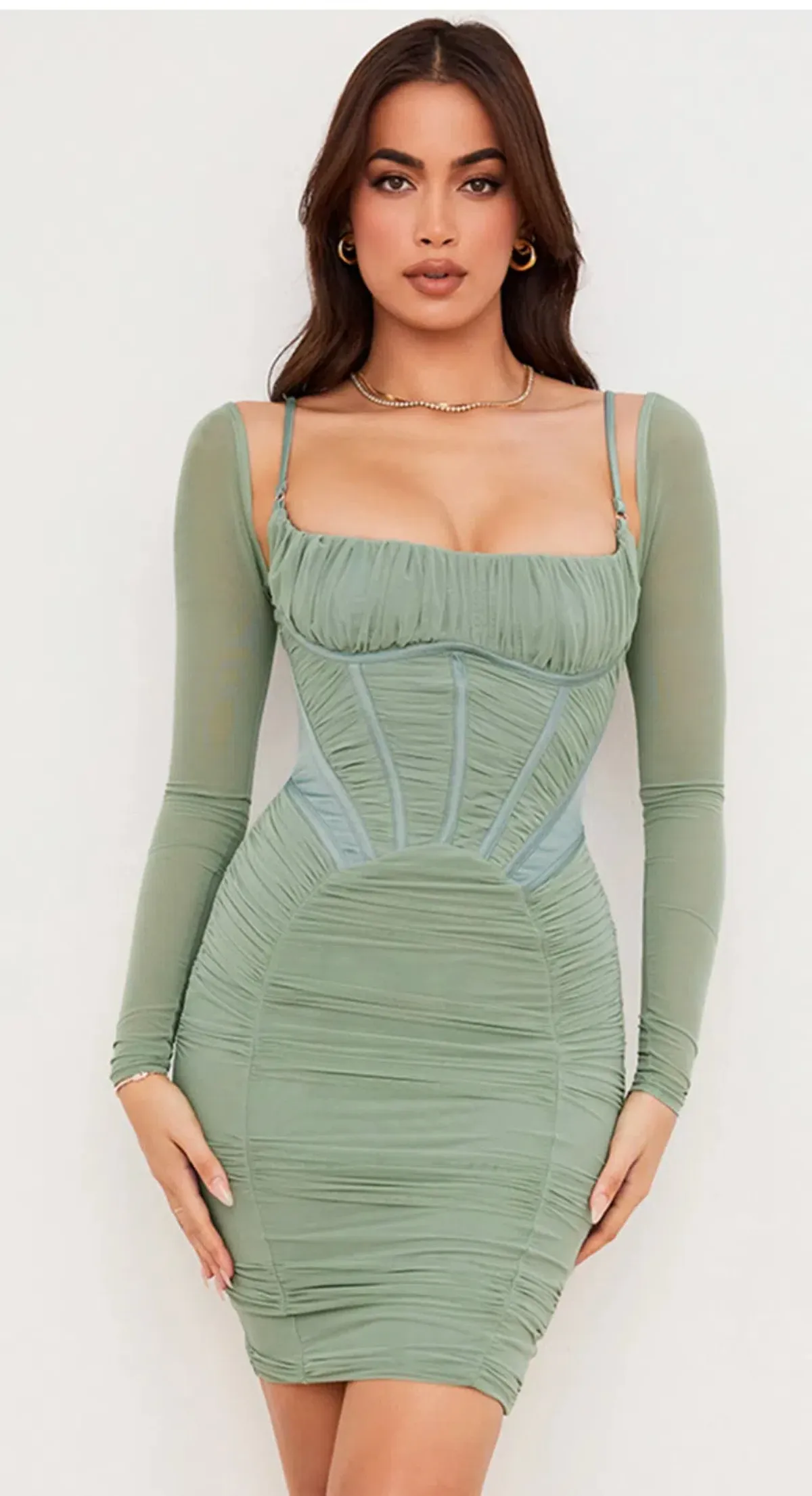 House Of CB Freyja Gathered Corset Dress Green Size XS / AU 6 - Image 2