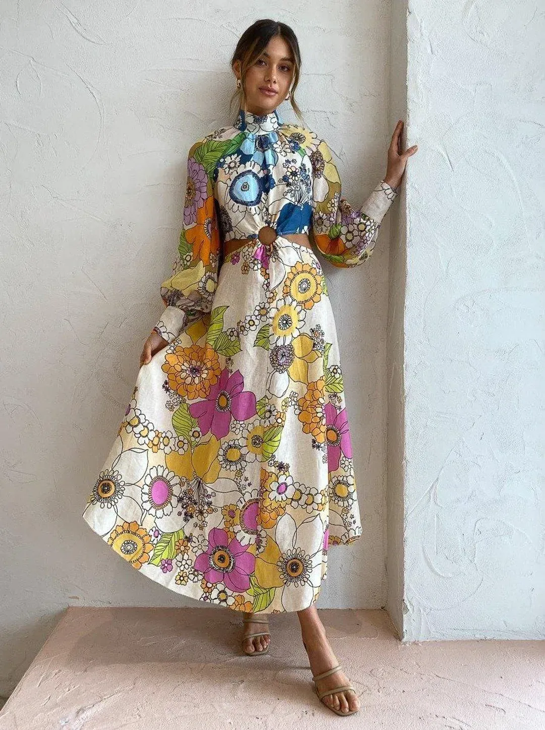 Alemais Farrah Cut Out Midi Dress Multi Size AU 8 for rent on The Volte - main image