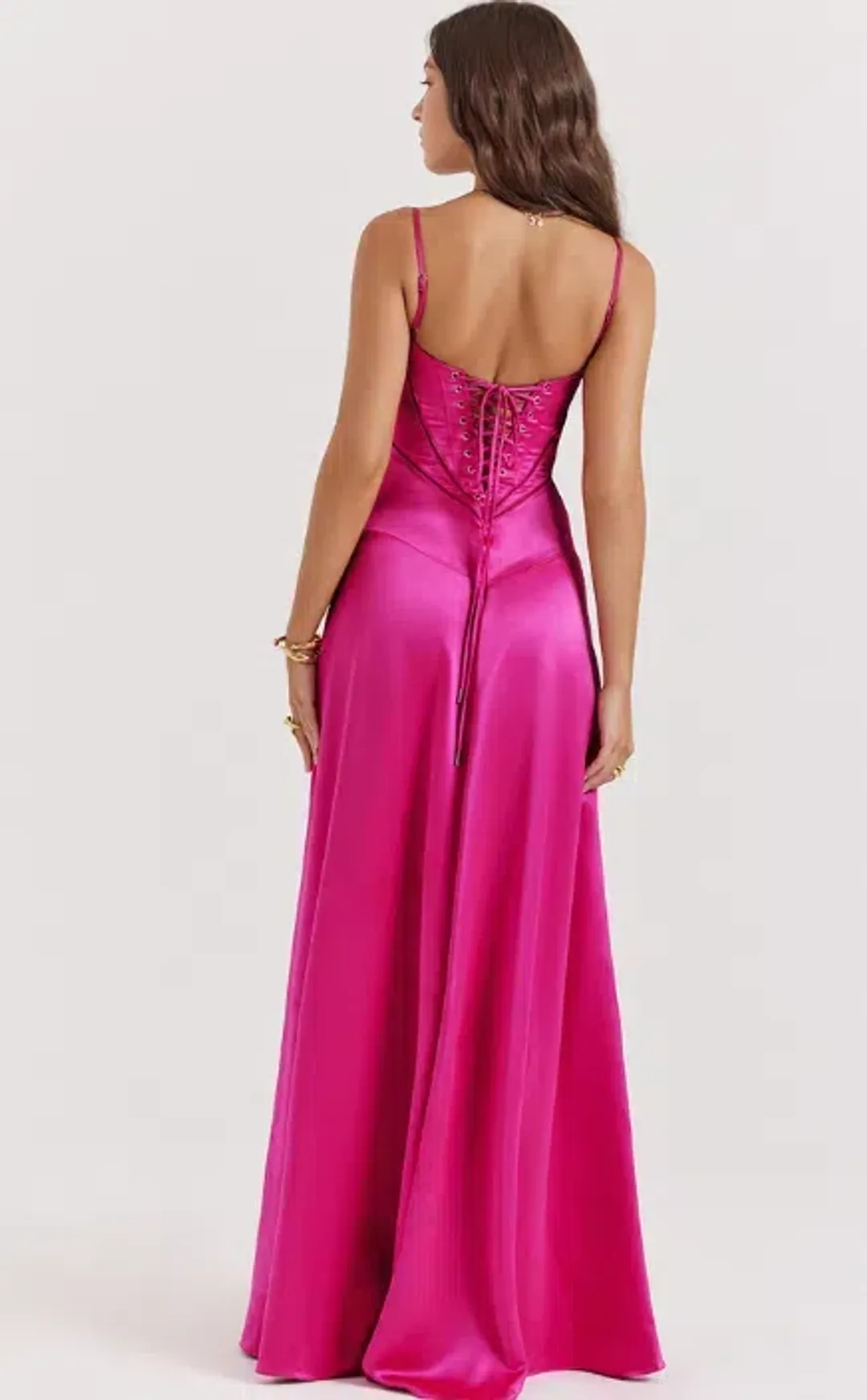 House of CB Anabella Seren Lace Up Corset Maxi Dress in Hot Pink Fuchsia Size M / Size AU 10  for rent on The Volte - main image