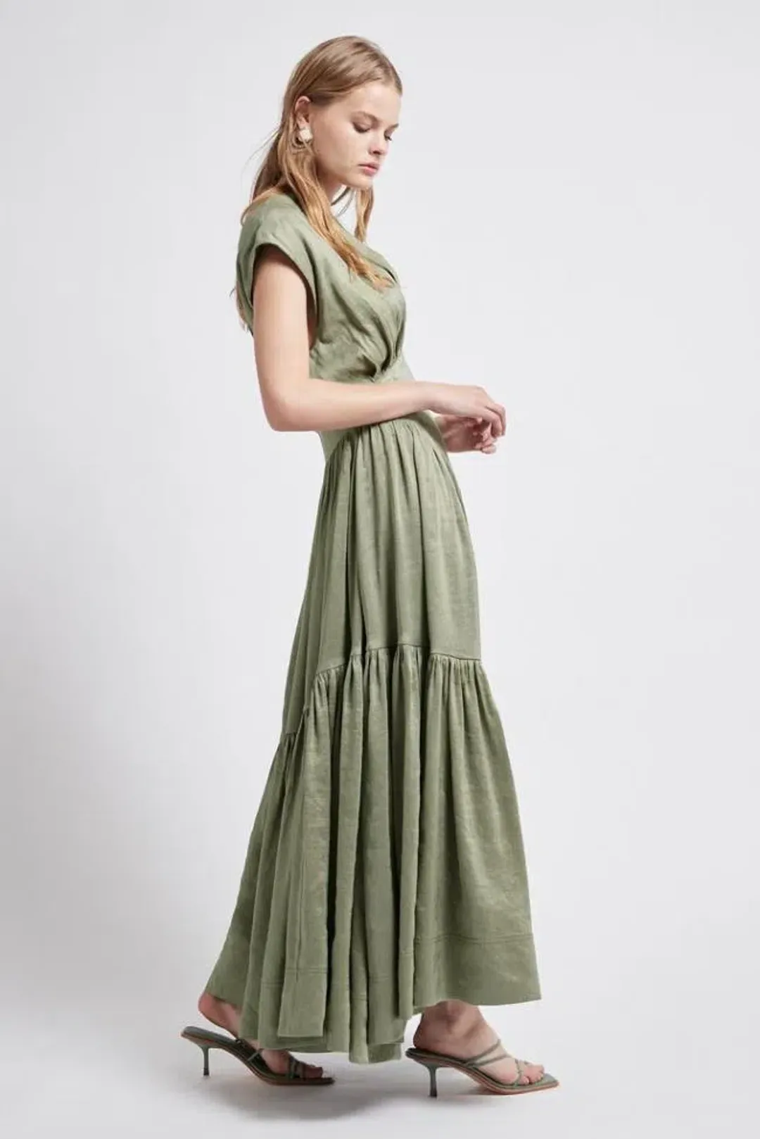 Aje Midi Reflection Dress In Oakmoss Size AU 6 for rent on The Volte - main image