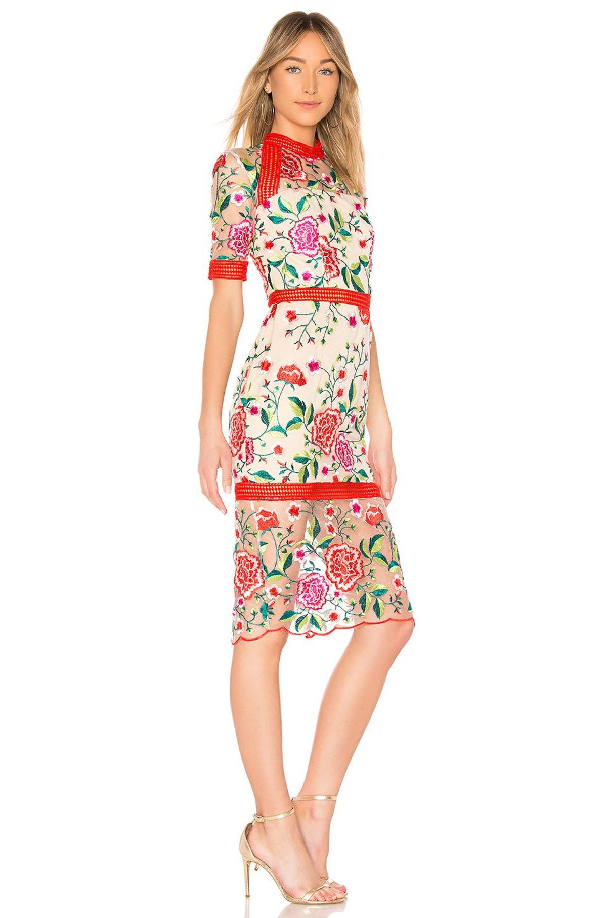 Vone Mira Dress Floral Embroidery Red Size AU 6 - Image 2