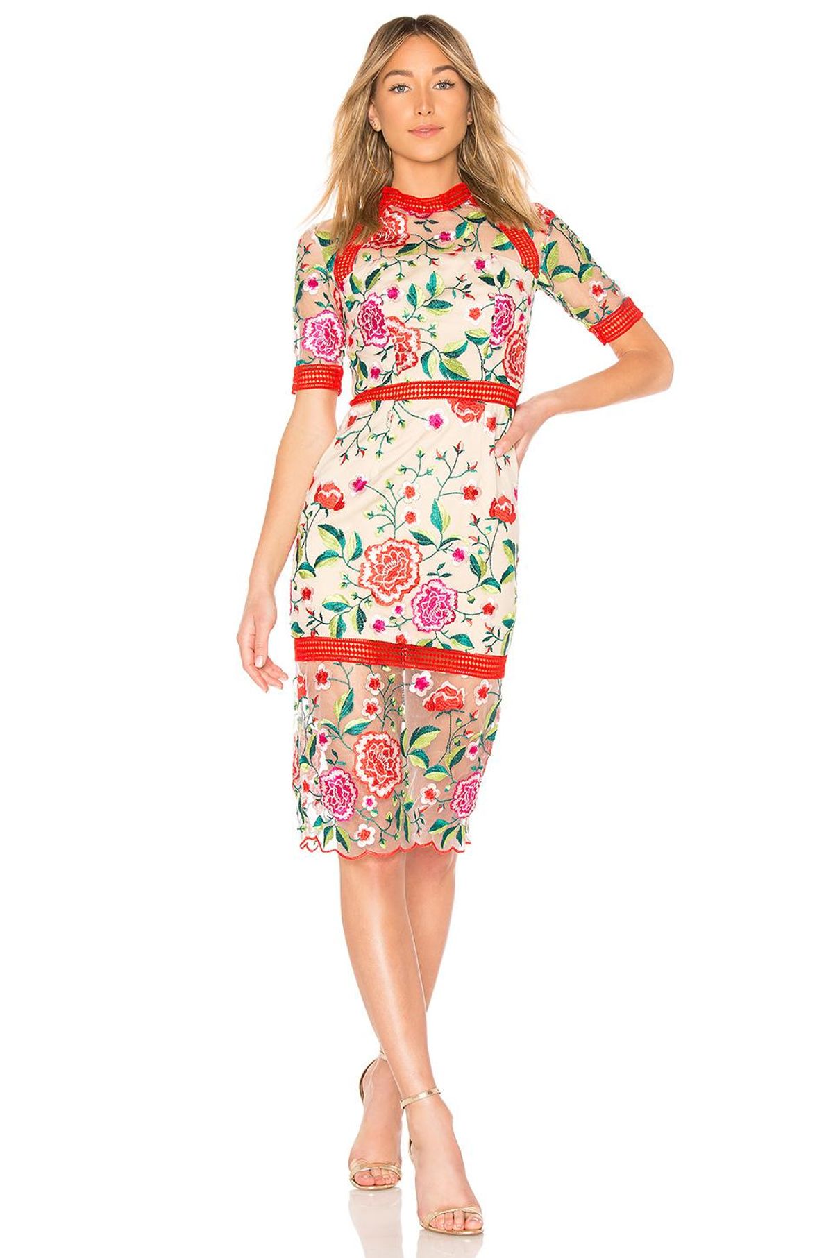 Vone Mira Dress Floral Embroidery Red Size AU 6 - Image 1