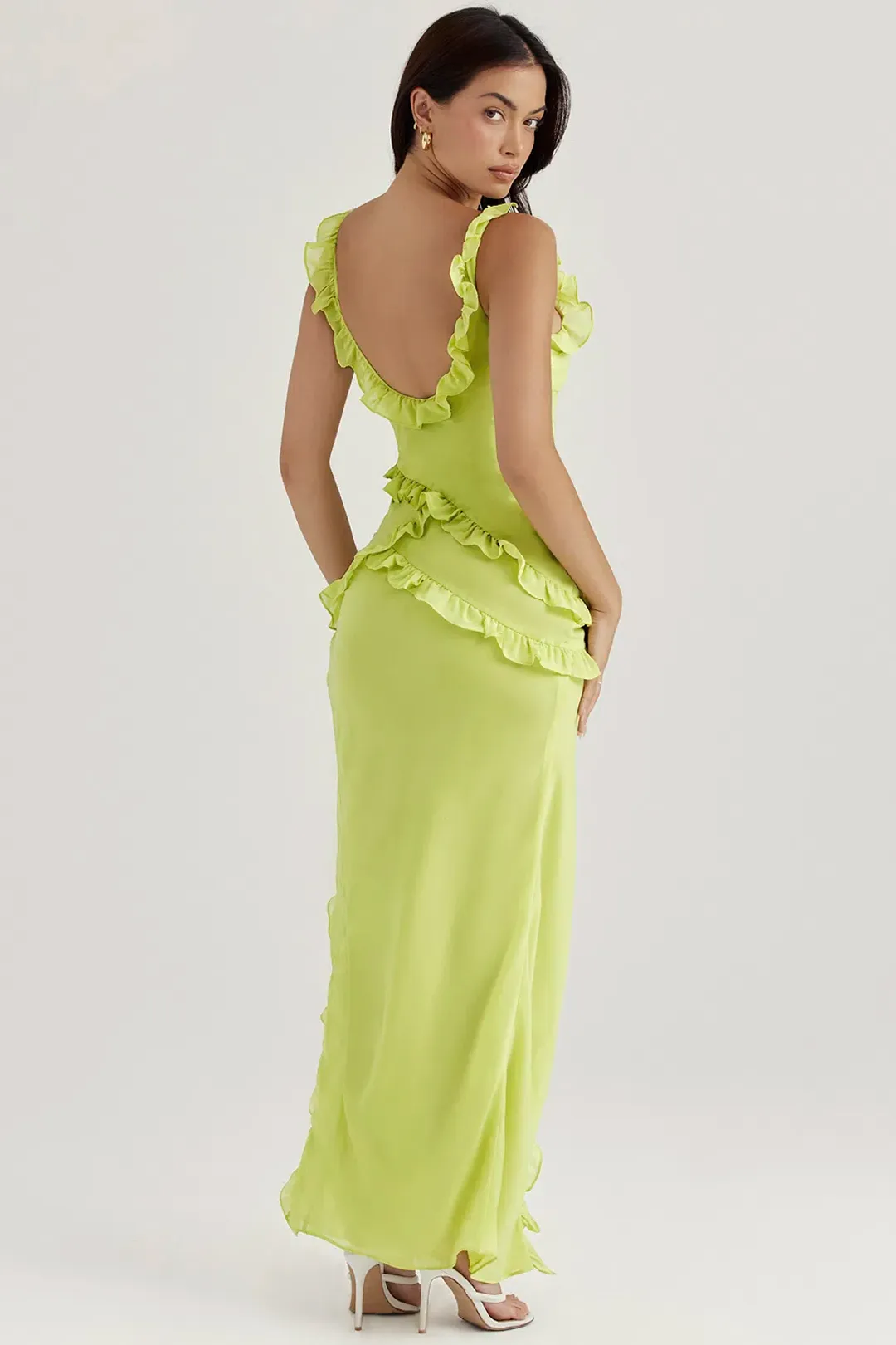House of CB Pixie Ruffle Maxi in Lime Green Size 8 / Small for rent on The Volte - main image