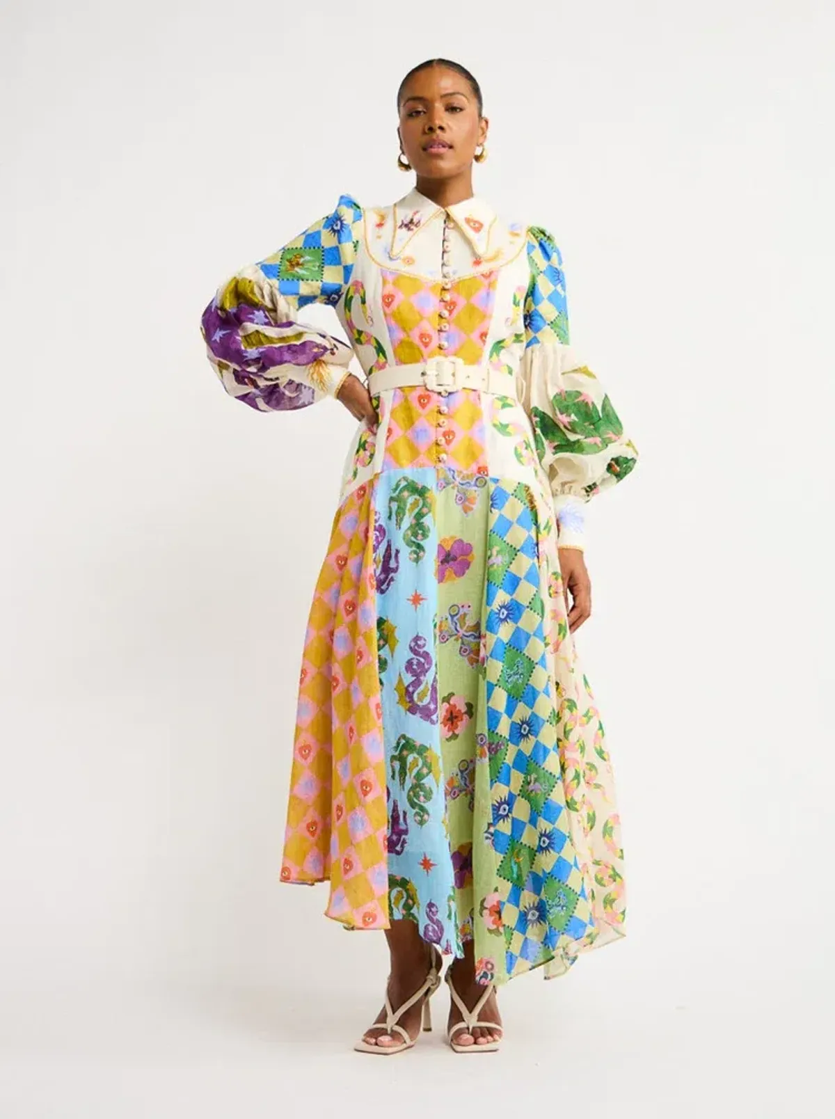 Alemais Lou Balloon Sleeve Shirt Dress Multi Size 10 - Image 5