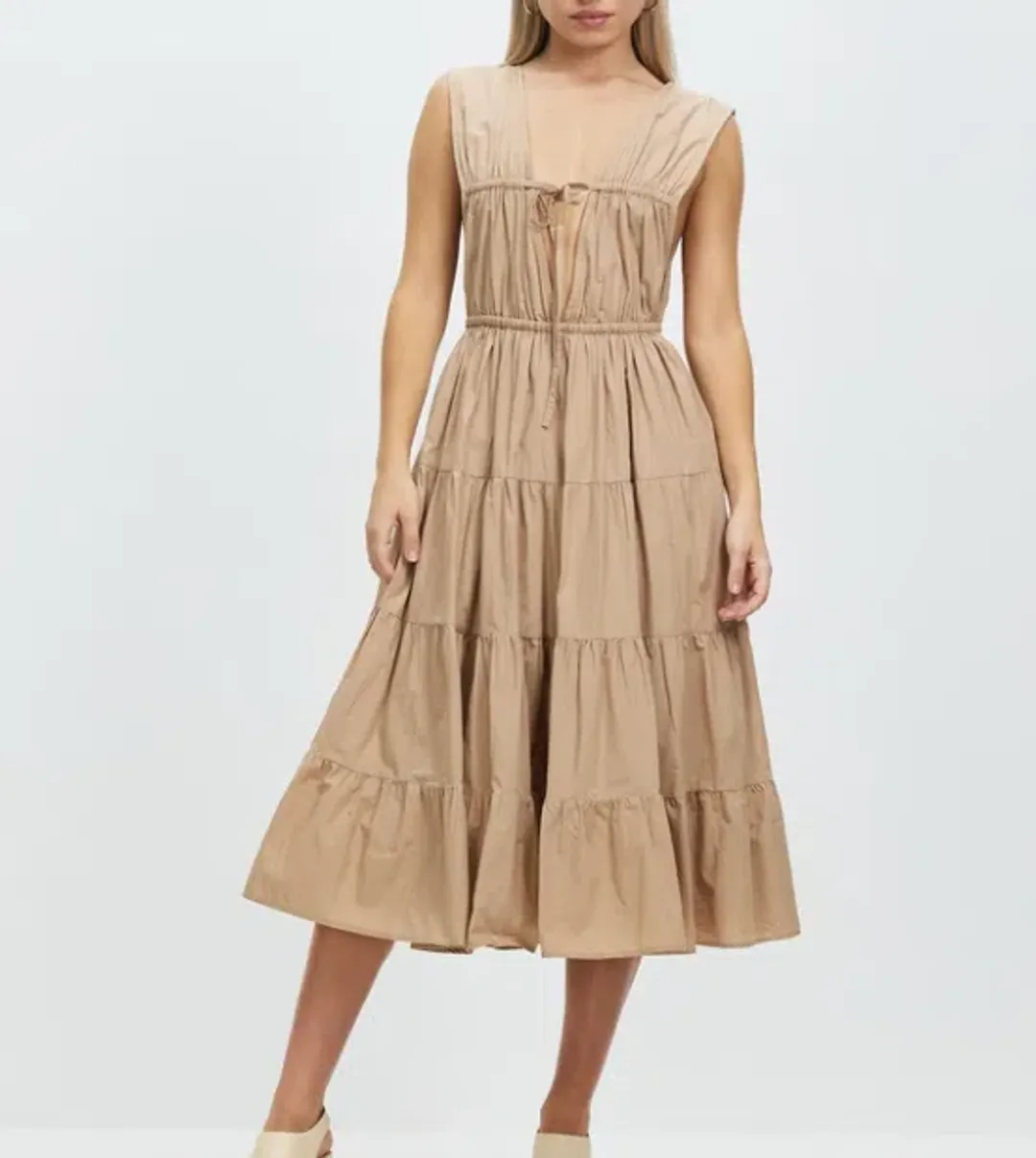 Palm Noosa Wish You Were Here Midi Dress Brown Size 12 for rent on The Volte - main image