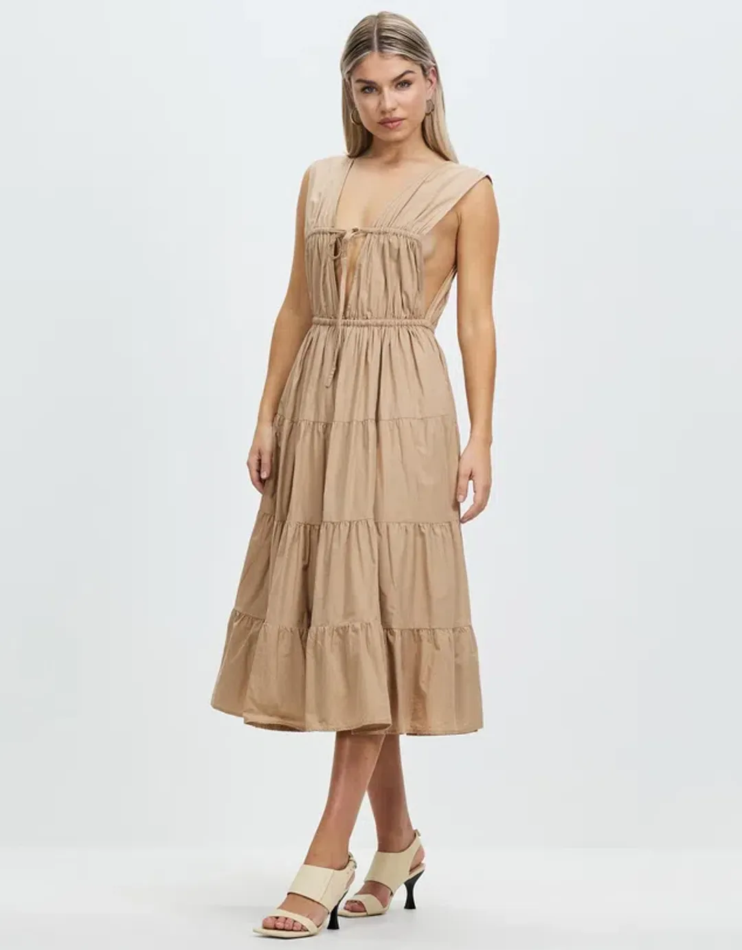 Palm Noosa Wish You Were Here Midi Dress Brown Size 12 for rent on The Volte - main image