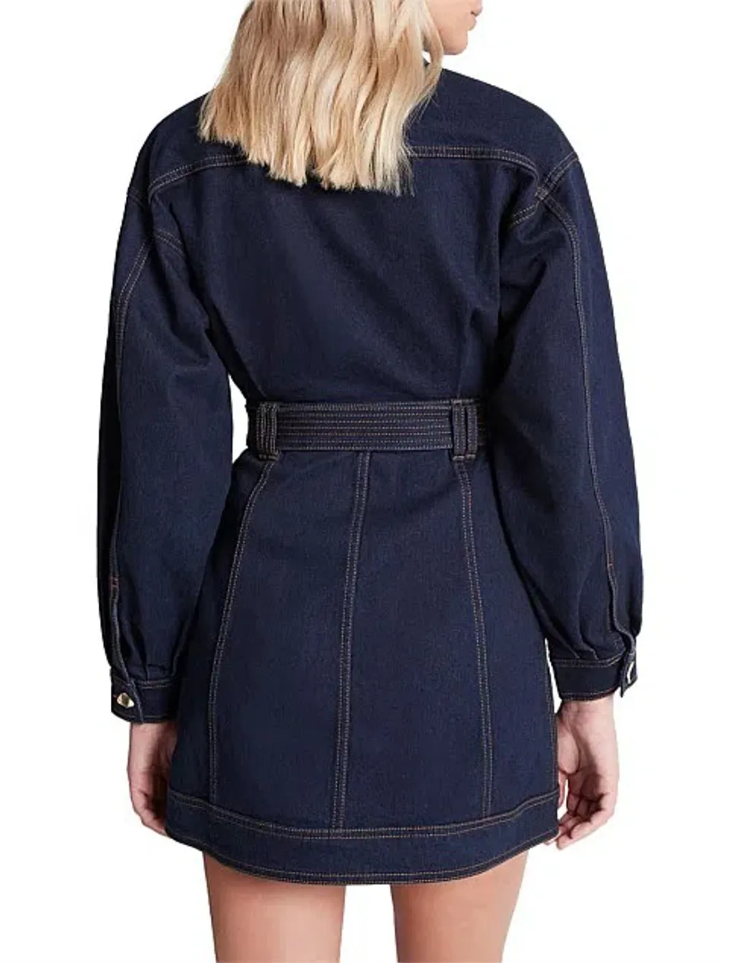 Aje Philia Belted Denim Mini Dress Blue Size 10 for rent on The Volte - main image