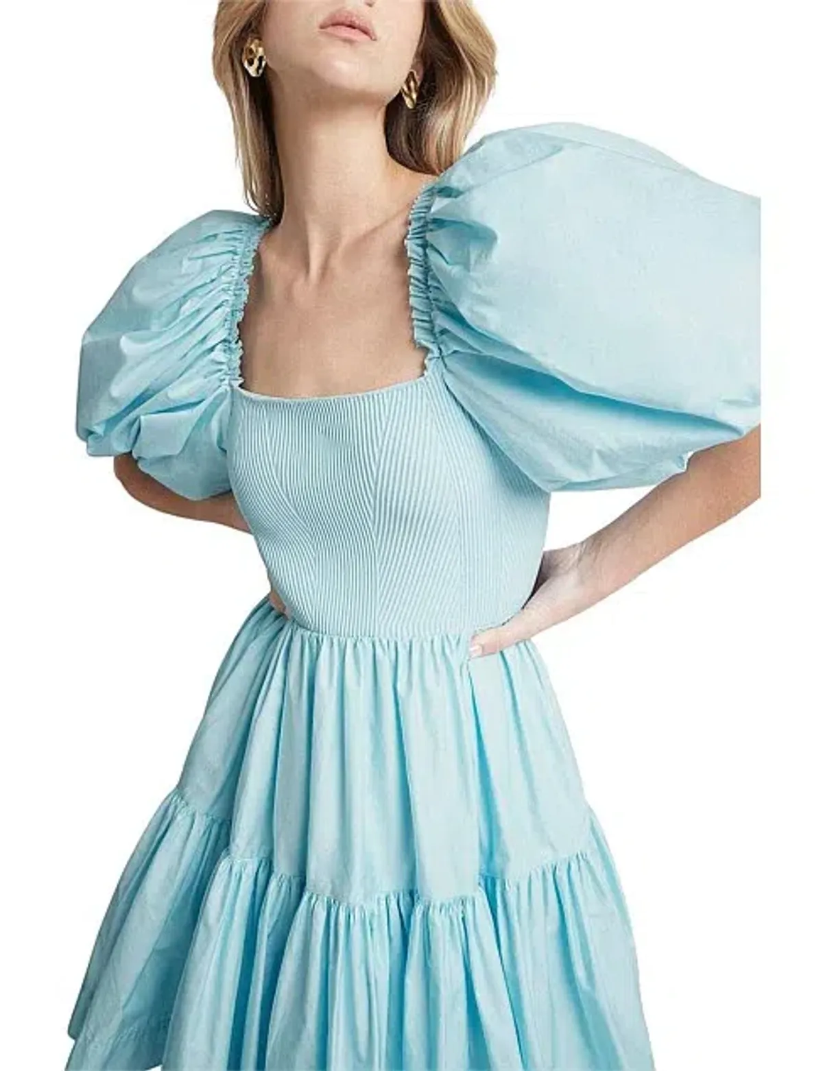  Aje Casa Puff Sleeve Mini Knit Dress Ice Blue Size 12 - Image 3