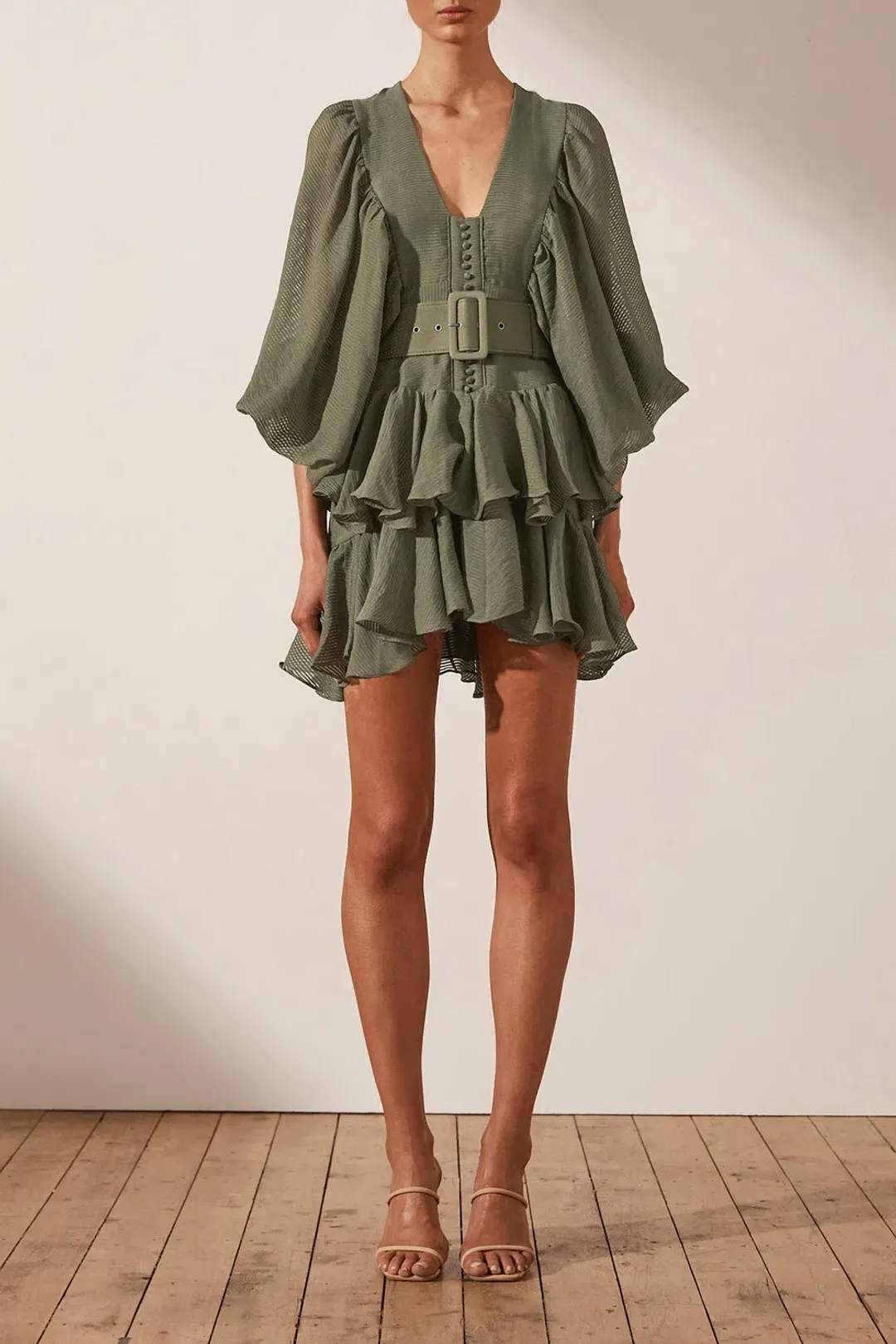 Shona Joy Charlotte Plunge Draped Mini Dress Green Size AU 10 for rent on The Volte - main image