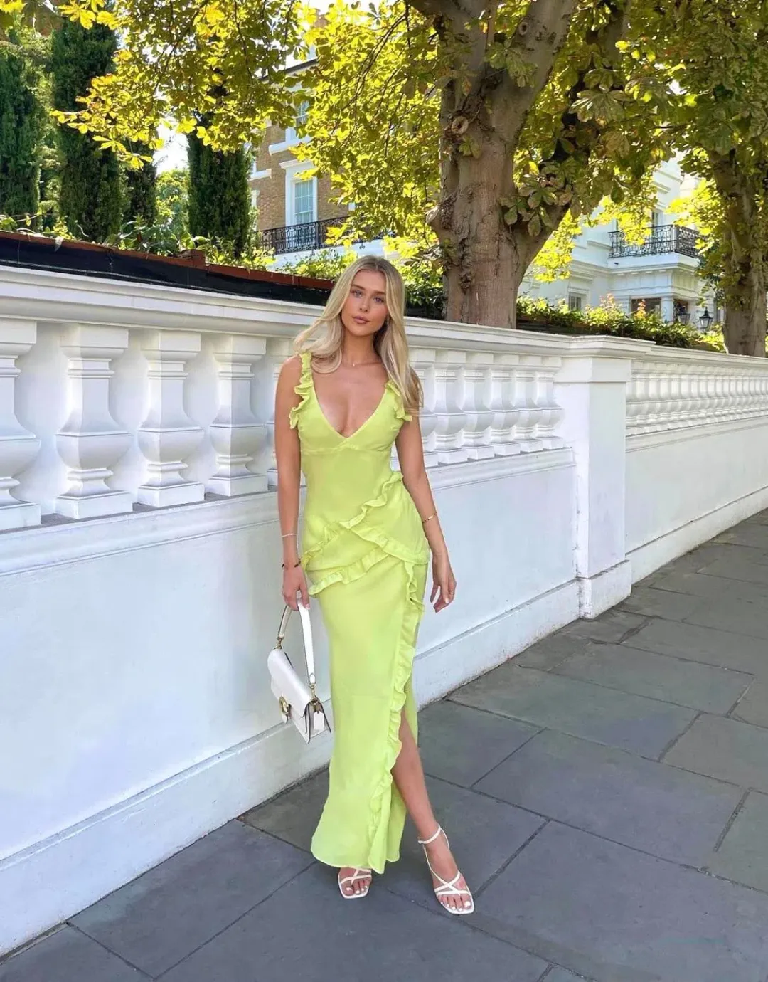 House of CB Pixie Ruffle Maxi Dress Lime Size S / AU 8 for rent on The Volte - main image