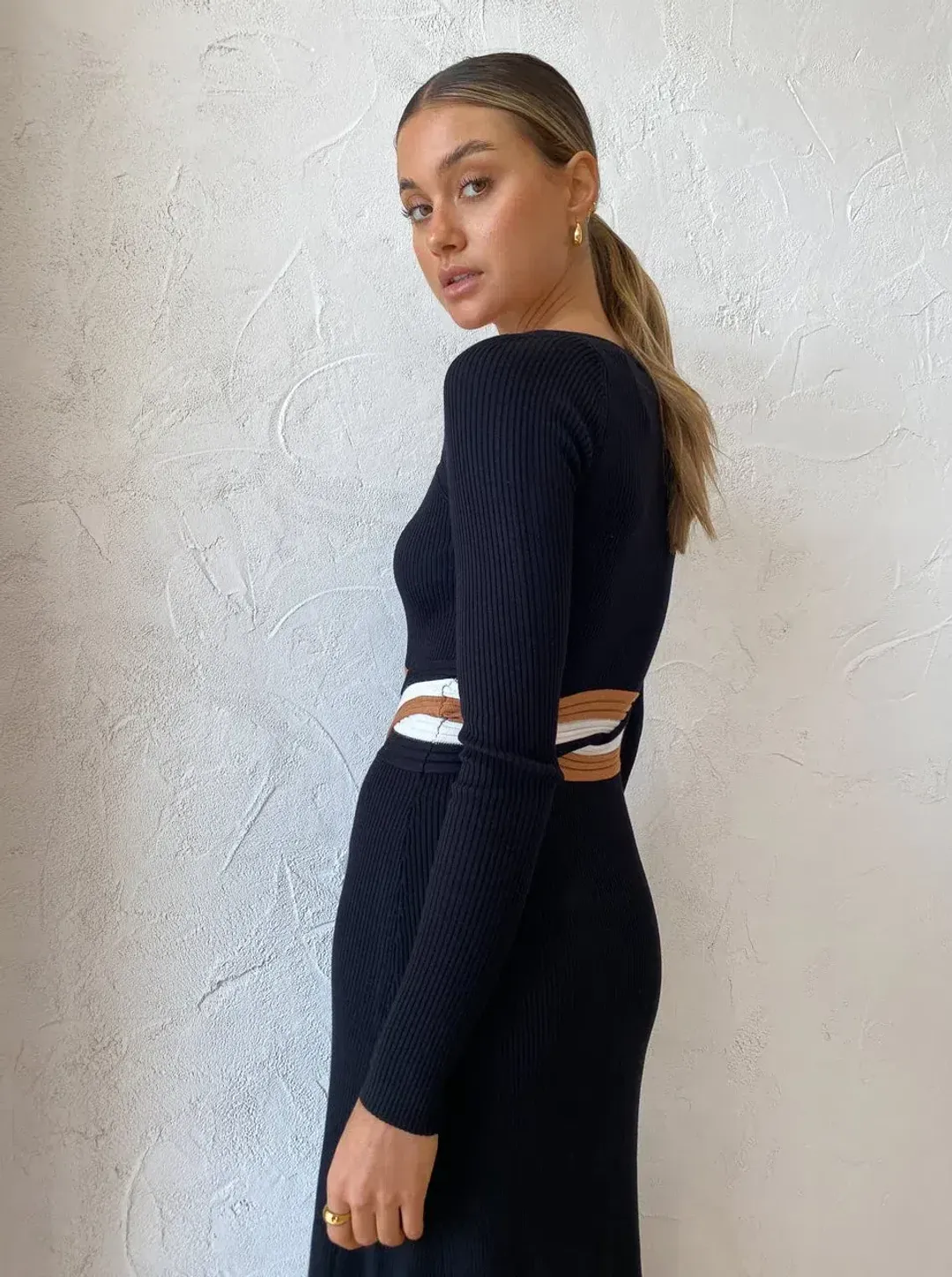 Sovere Studios Inertia Knit Midi Dress Black Size 10 for rent on The Volte - main image