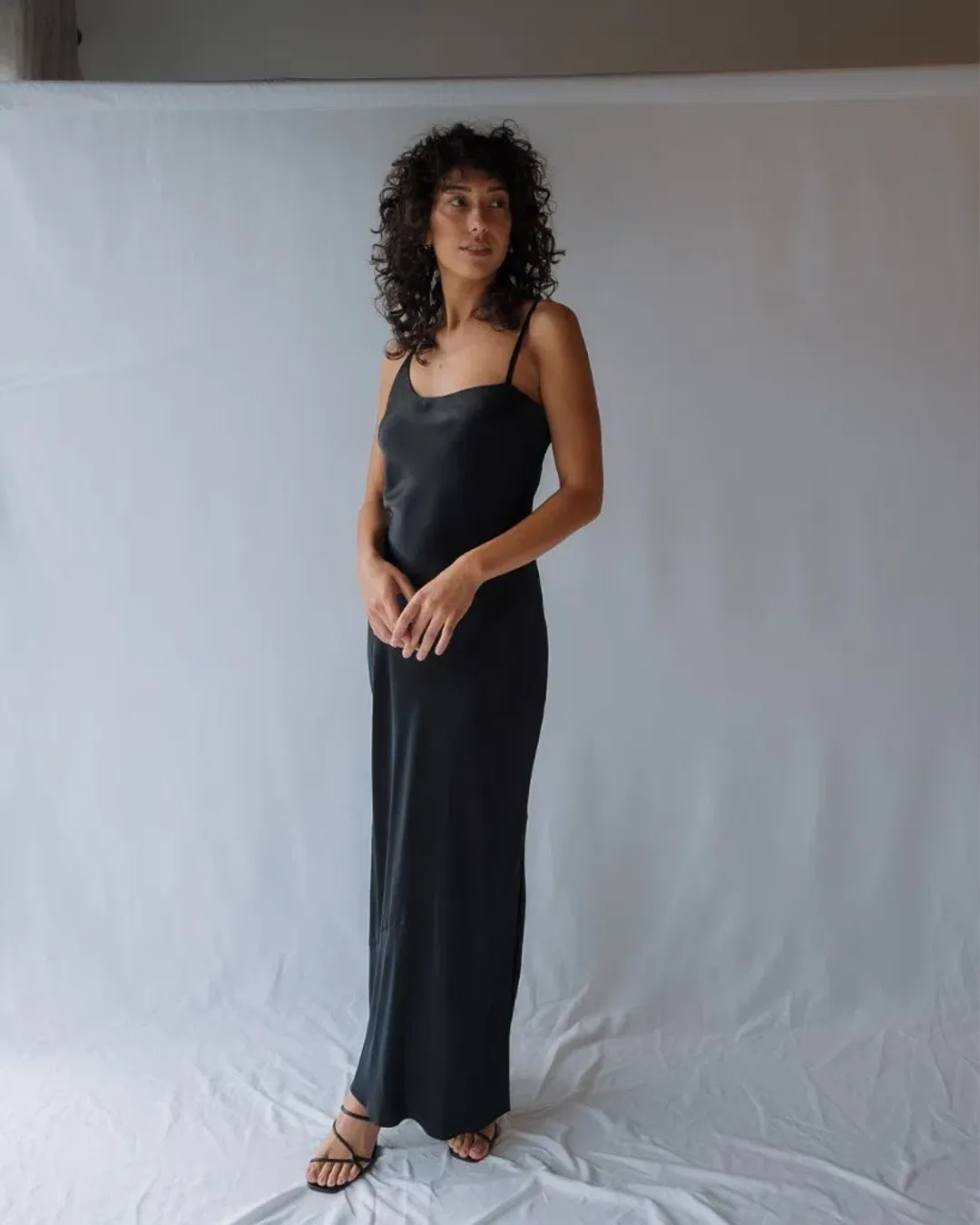 Sir the Label Julien Asymmetric Slip Dress Black Size 8  for rent on The Volte - main image