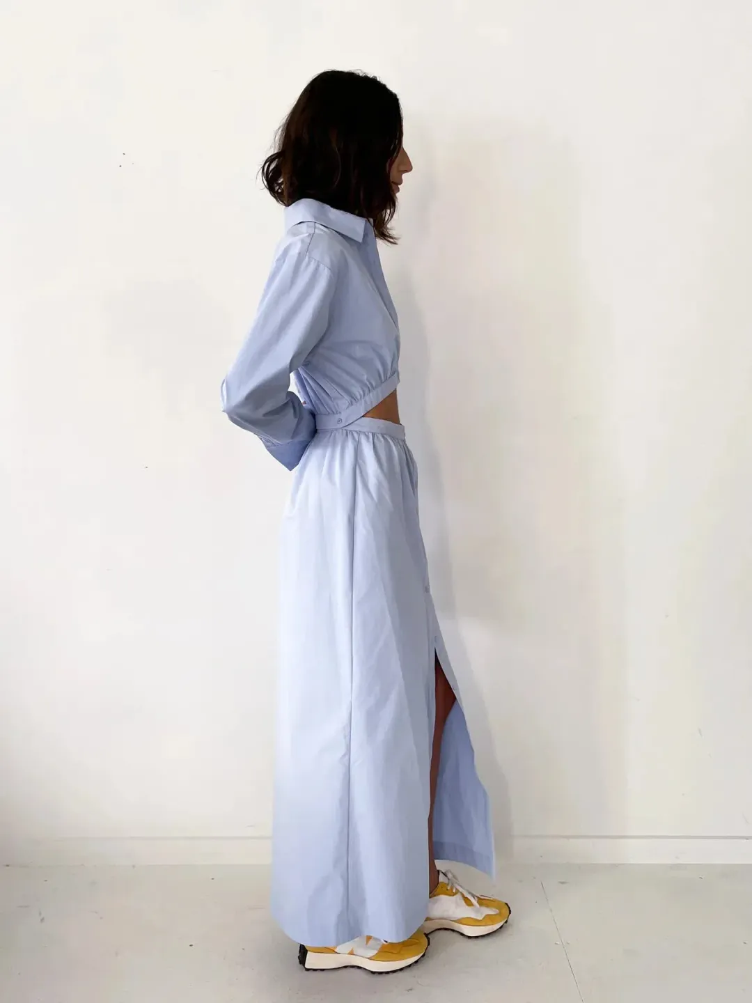 Sir the Label Ilkin Deconstructed Shirt Dress in Ice Blue Size 1/Au 8 for rent on The Volte - main image