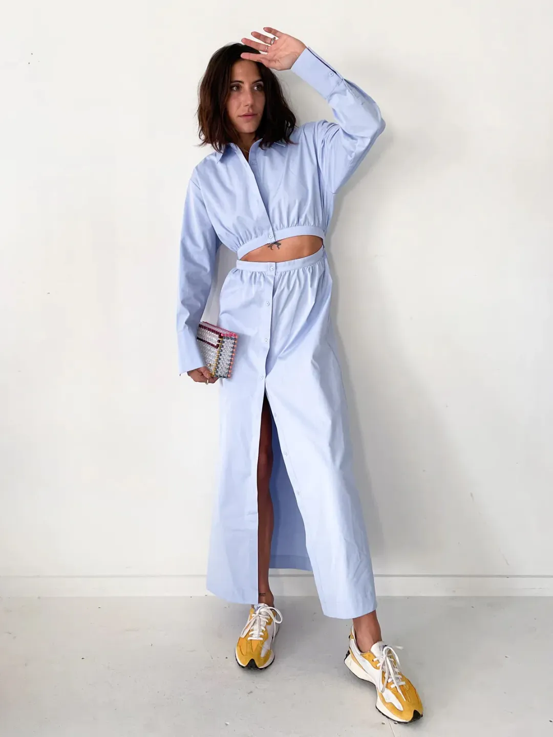 Sir the Label Ilkin Deconstructed Shirt Dress in Ice Blue Size 1/Au 8 for rent on The Volte - main image