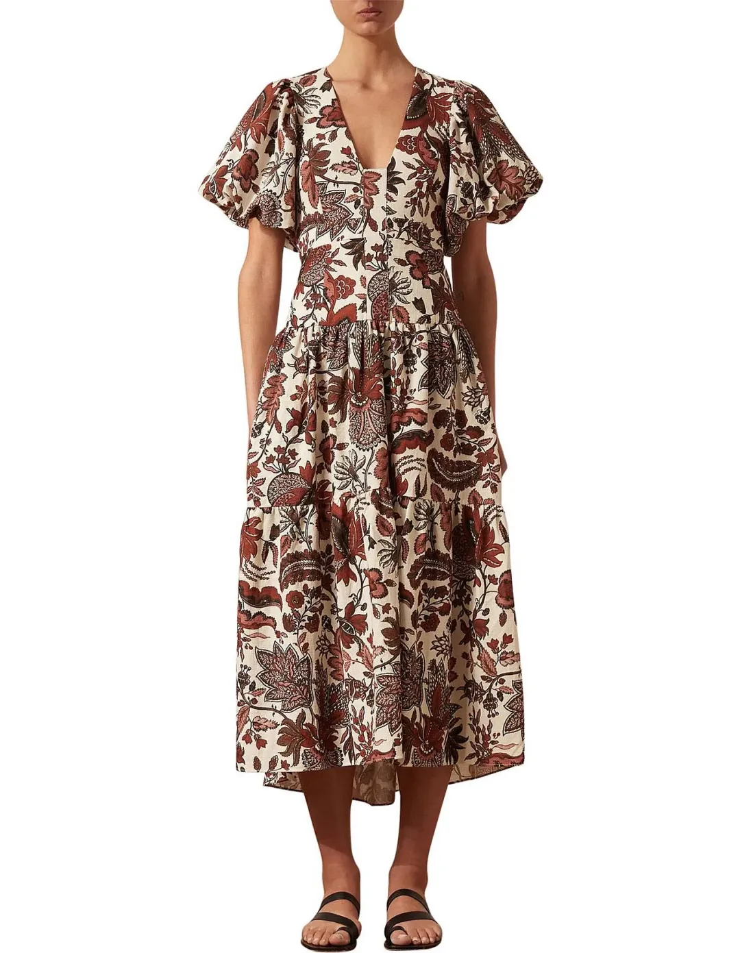 Shona Joy Catalina Plunge Short Sleeve Dress Print Size 10 for rent on The Volte - main image