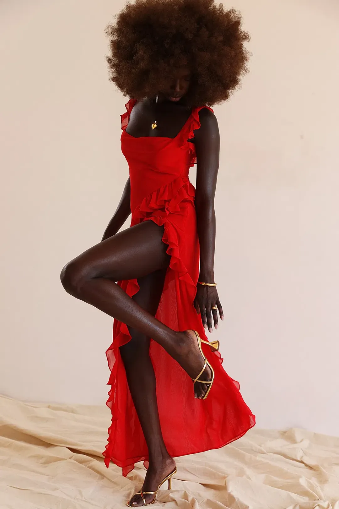 House Of CB Ariela Ruffle Maxi Dress Red Size XS / 6 for rent on The Volte - main image