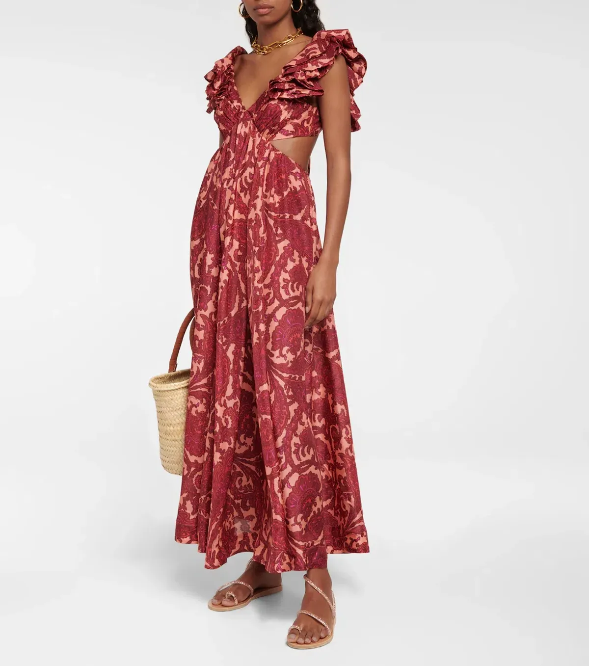 Zimmermann Tiggy Cutout Ruffled Silk Midi Dress Paisley-Print Size 1 / AU 10 - Image 8