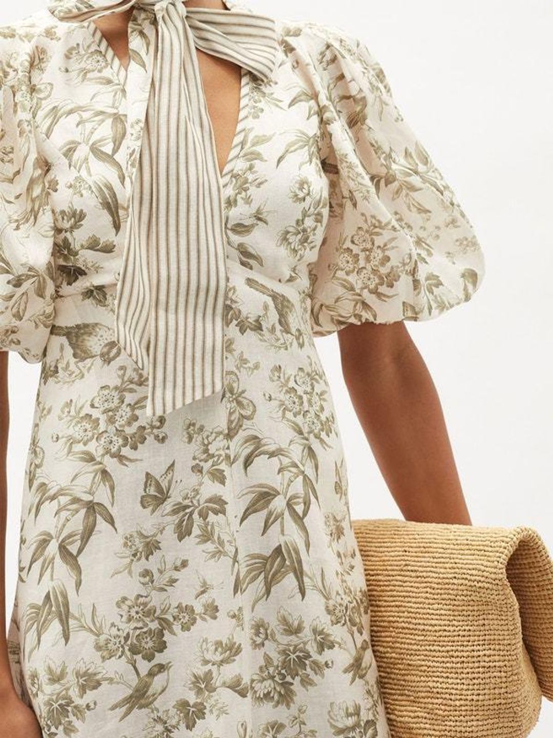 Zimmermann Puff-sleeve bird-print linen mini dress Size 3 for rent on The Volte - main image