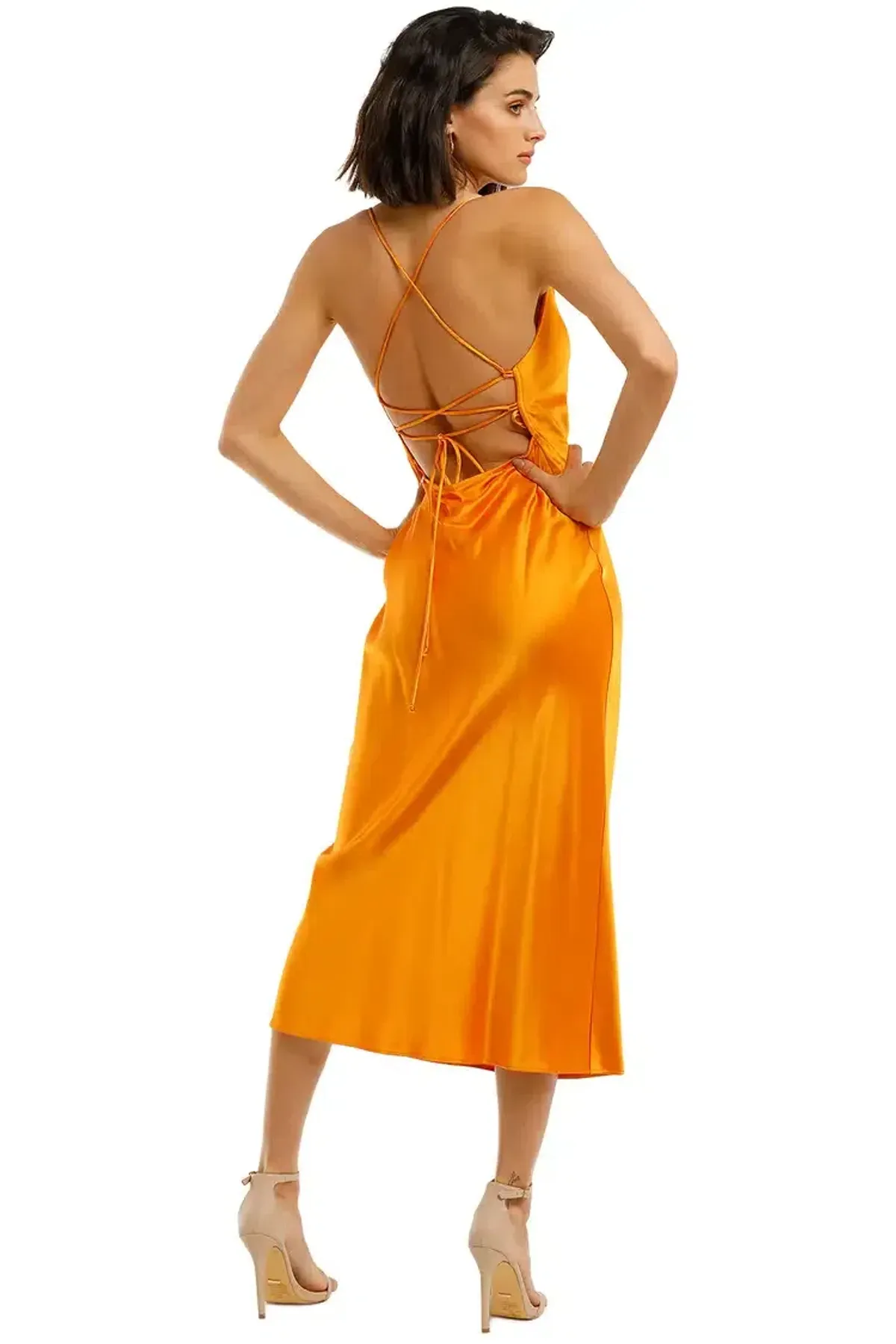 Bec & Bridge Seraphine Lace Up Midi Dress Tangerine Size 8 - Image 3