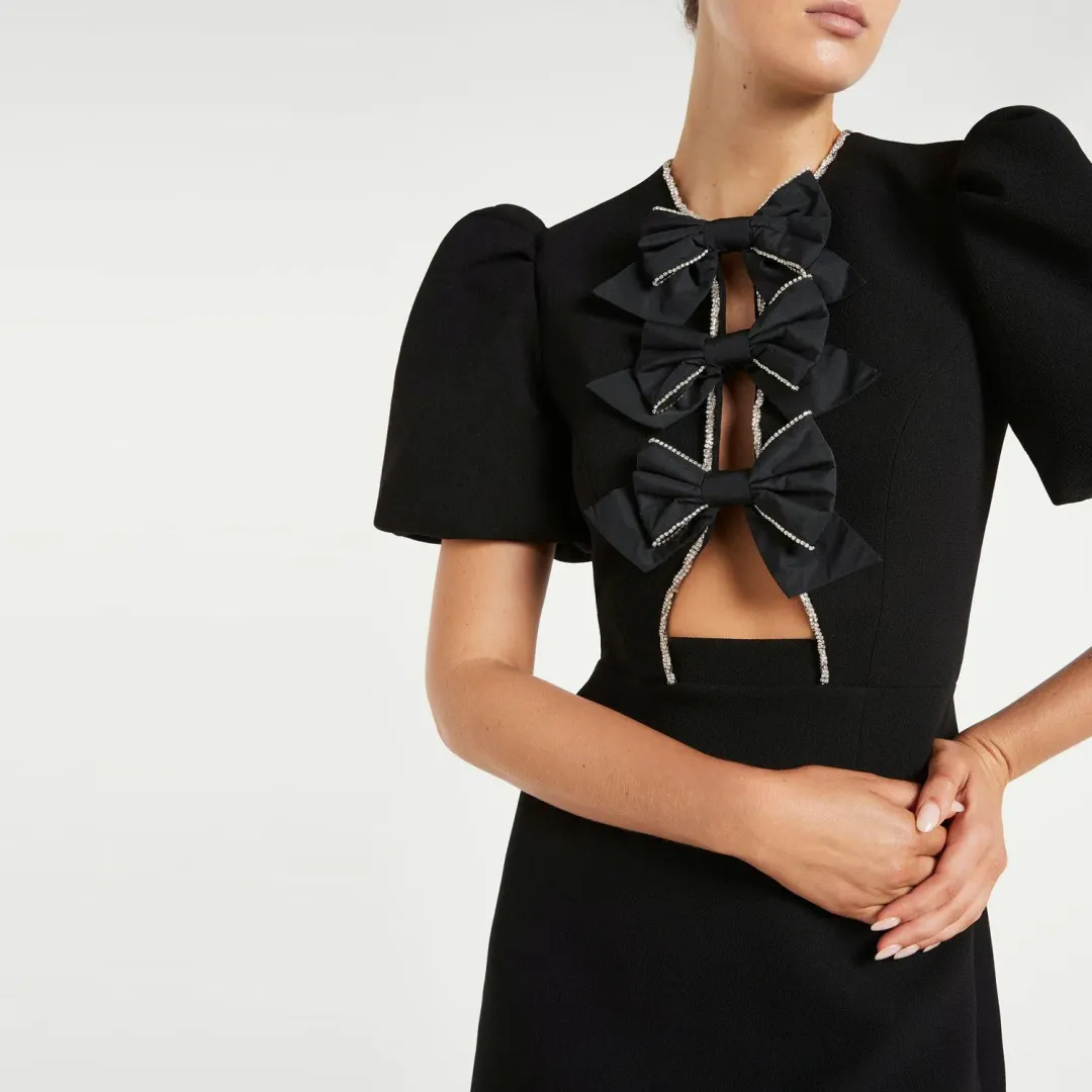 Rebecca Vallance Katie Bow Mini Dress Black Size 8 for rent on The Volte - main image