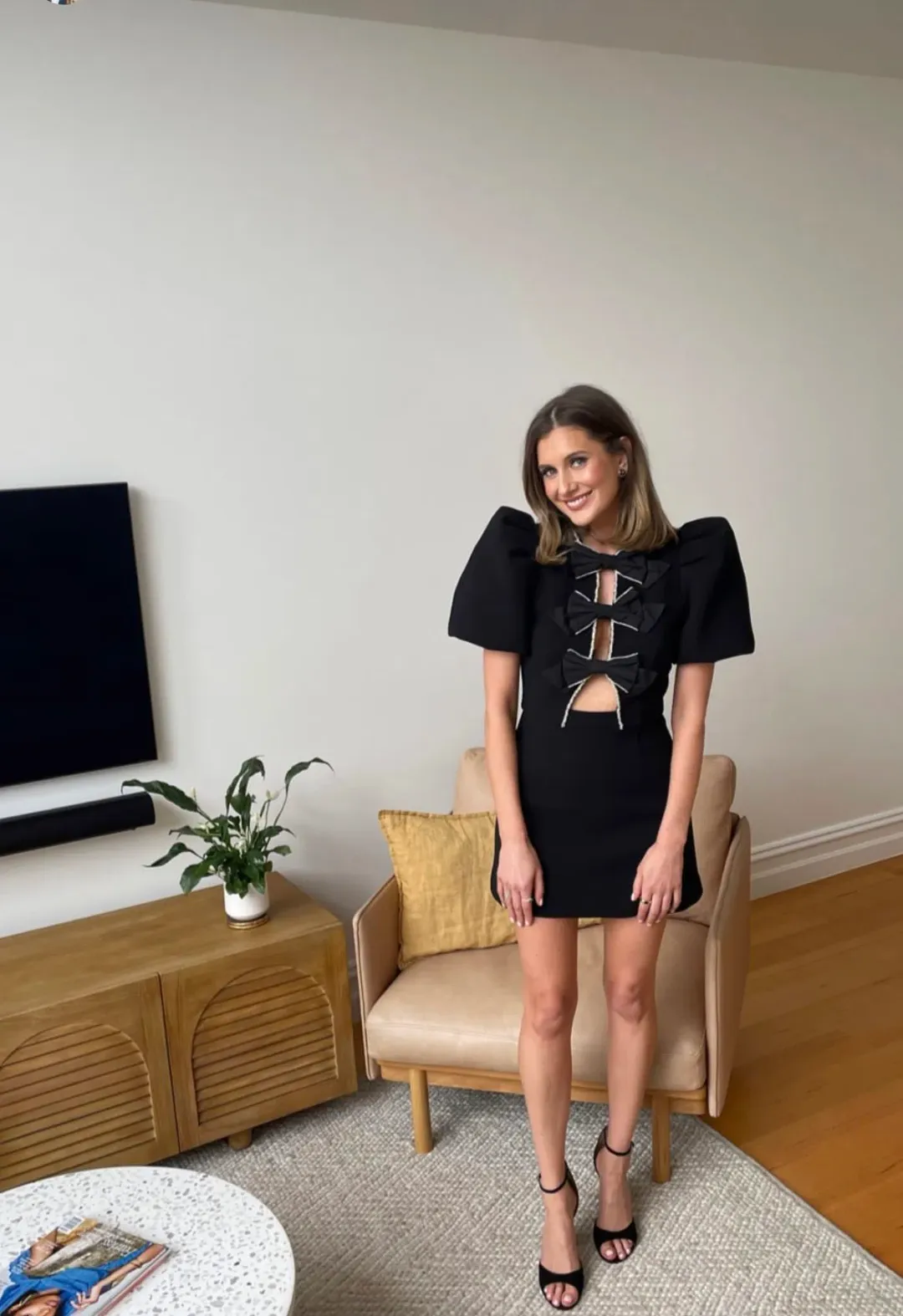 Rebecca Vallance Katie Bow Mini Dress Black Size 8 for rent on The Volte - main image