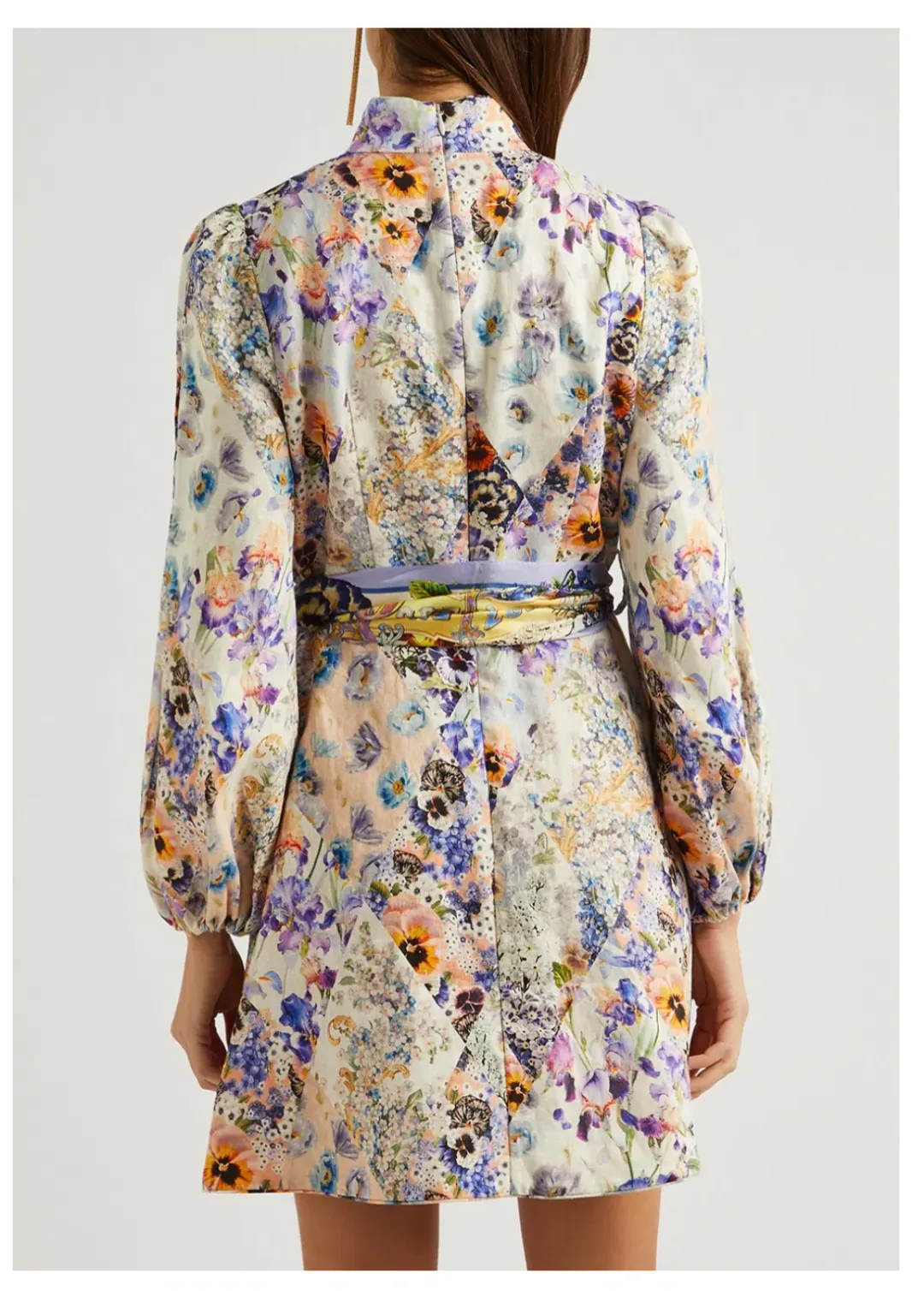 Zimmermann The Tama Belted Mini Dress in Diamond Splice Floral Size 0P / AU 6P  for rent on The Volte - main image