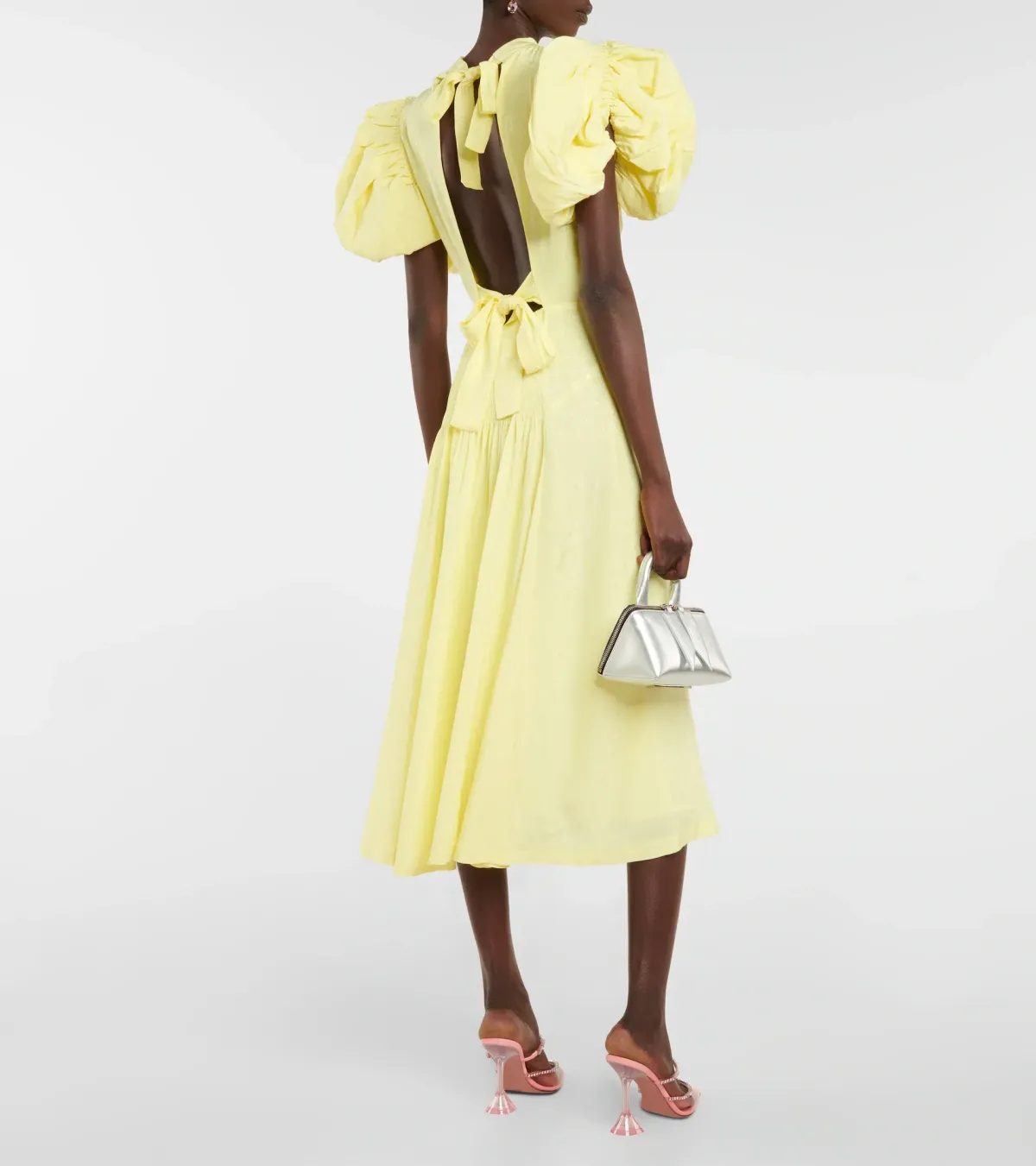 ROTATE Birger Christensen Midi Open Back Yellow Dress Size 8 - Image 3