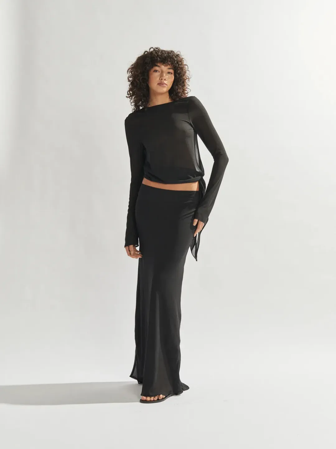 One Mile the Label Maxine Draped Top and Maxi Skirt Black Size AU 8 for rent on The Volte - main image