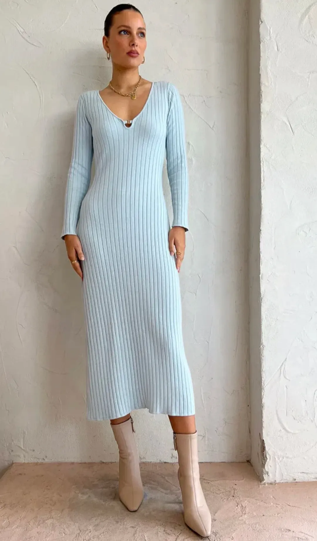 By Nicola Astrology Midi Knit Dress In Ice Blue Size AU 8 for rent on The Volte - main image