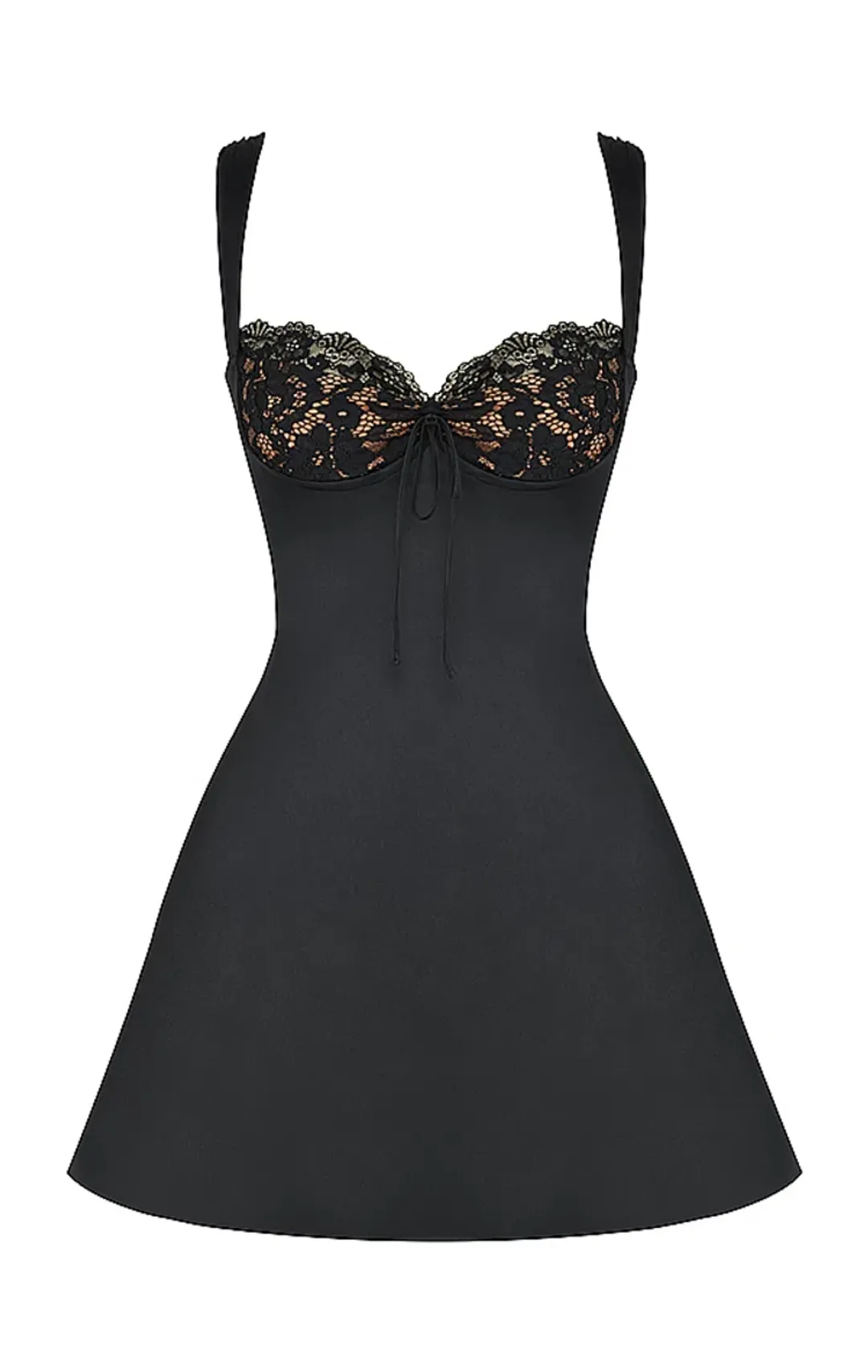 House of CB Adriana Satin and Lace Mini Dress Black Size L / AU 12 for rent on The Volte - main image
