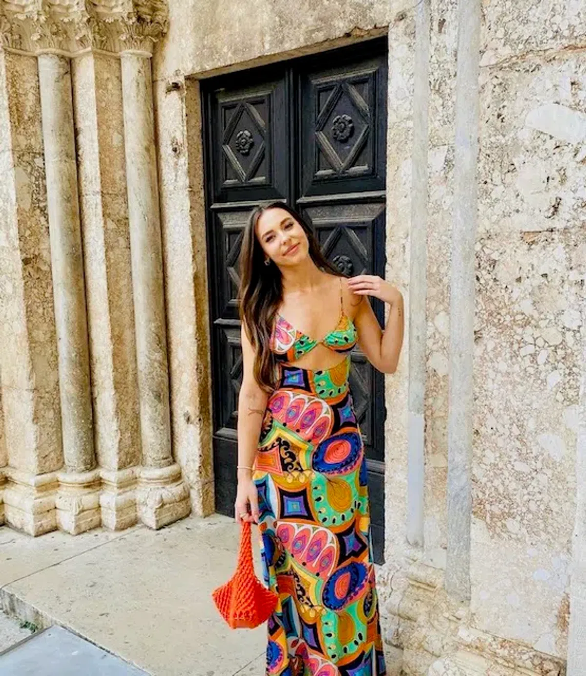 SWF Murano Cut Out A Line Maxi Dress Print Size 8 - Image 3