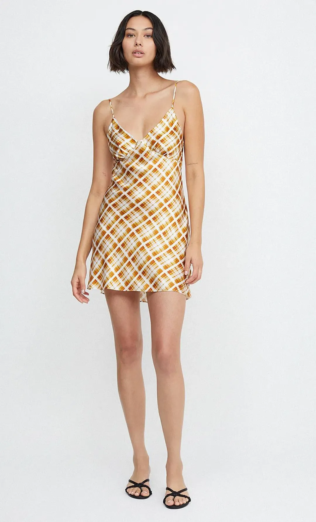 Bec & Bridge Amber V Mini Dress Sunflower Check Size 8 for rent on The Volte - main image