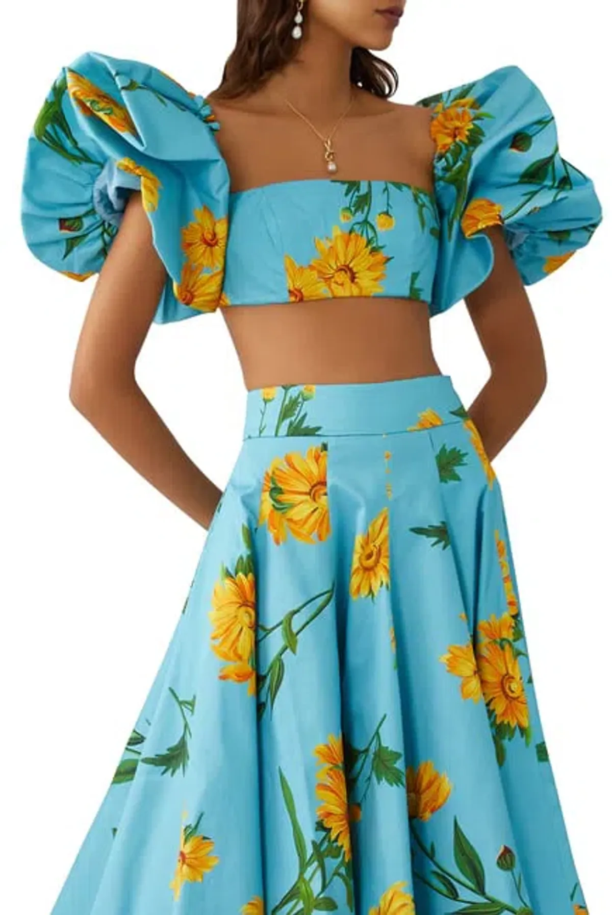 Leo Lin Marguerite Bleu Puff Top & Skirt Set Floral Size 6 - Image 2