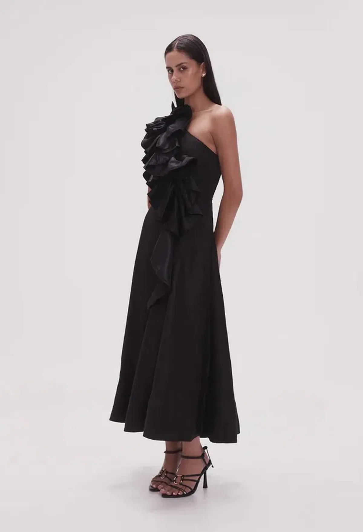 AJE Adelia Ruffle Midi Dress Black Size 8 - Image 3