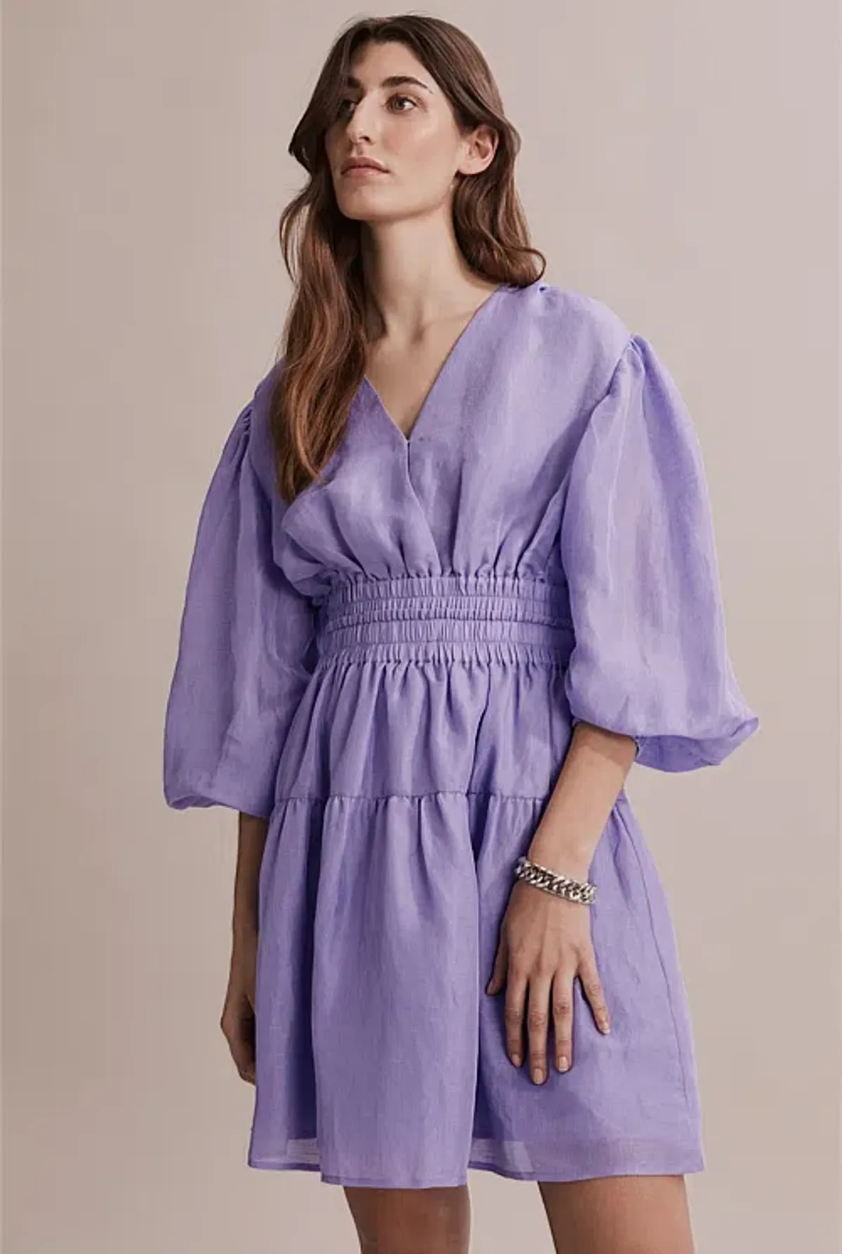 Country Road Gathered Detail Mini Dress Lilac Size 8 - Image 3