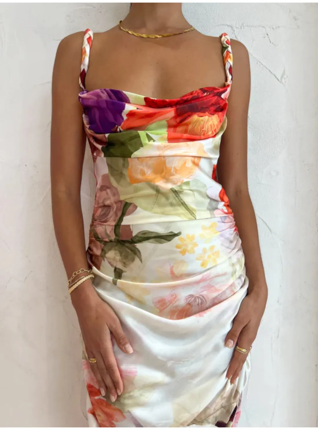 Leo Lin Rachel Cowl Neck Slip Dress Cascade Print Size AU 12 for rent on The Volte - main image