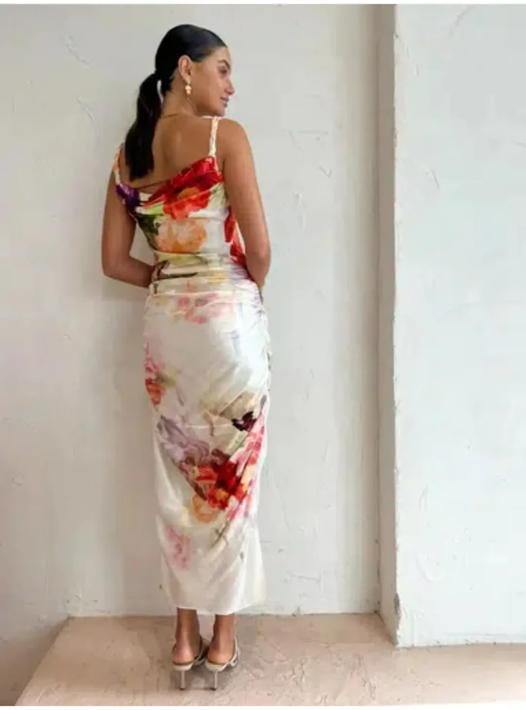 Leo Lin Rachel Cowl Neck Slip Dress Cascade Print Size AU 12 for rent on The Volte - main image
