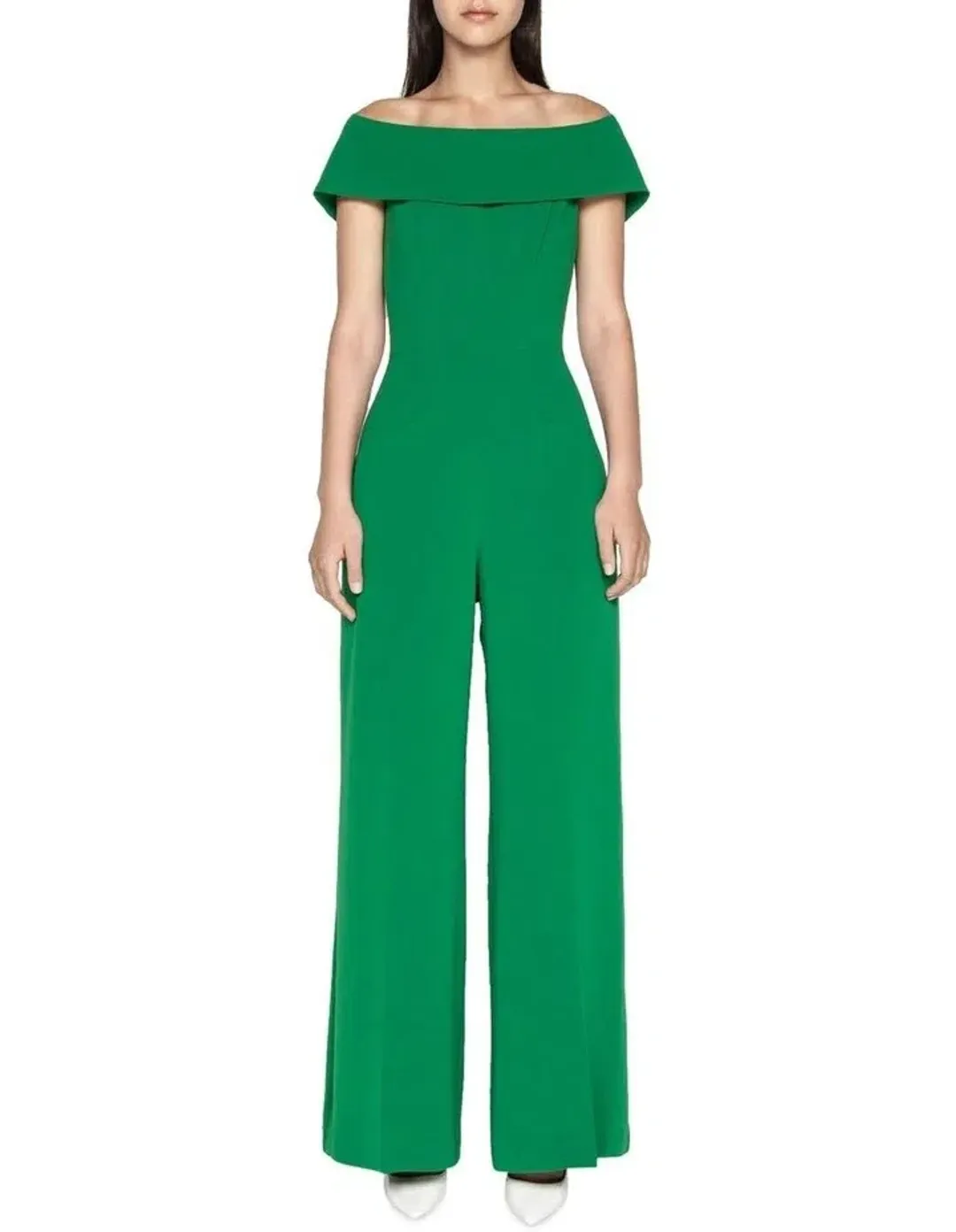 Cue Crepe Off Shoulder Jumpsuit Green Size 10 for rent on The Volte - main image