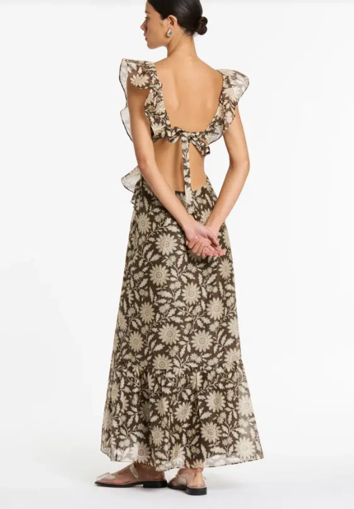 SIR THE LABEL XANITA FRILL MIDI BROWN (Size 2) - Image 2