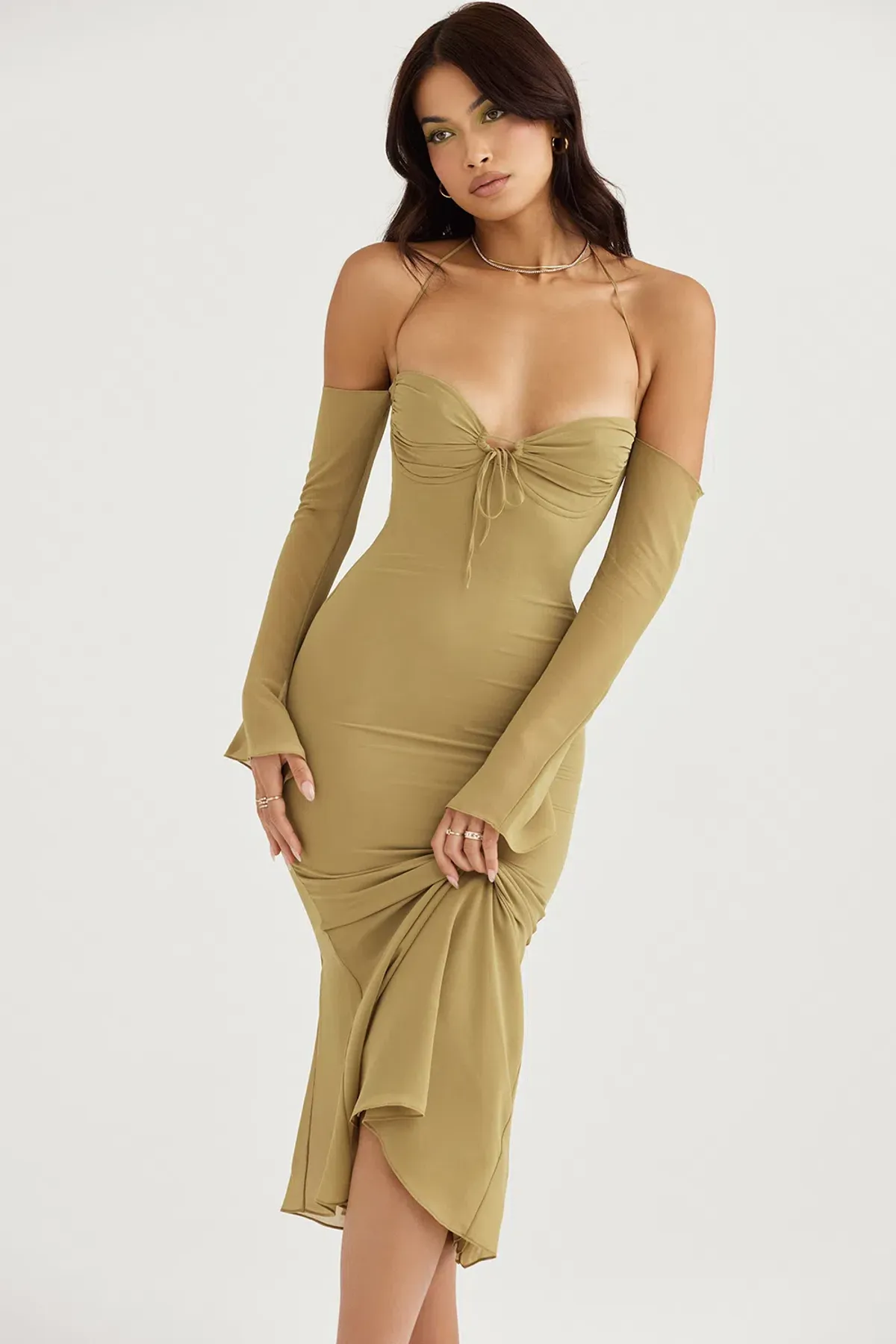 House of CB Naomi Halter Midi Dress Olive Size S / AU 8  - Image 3