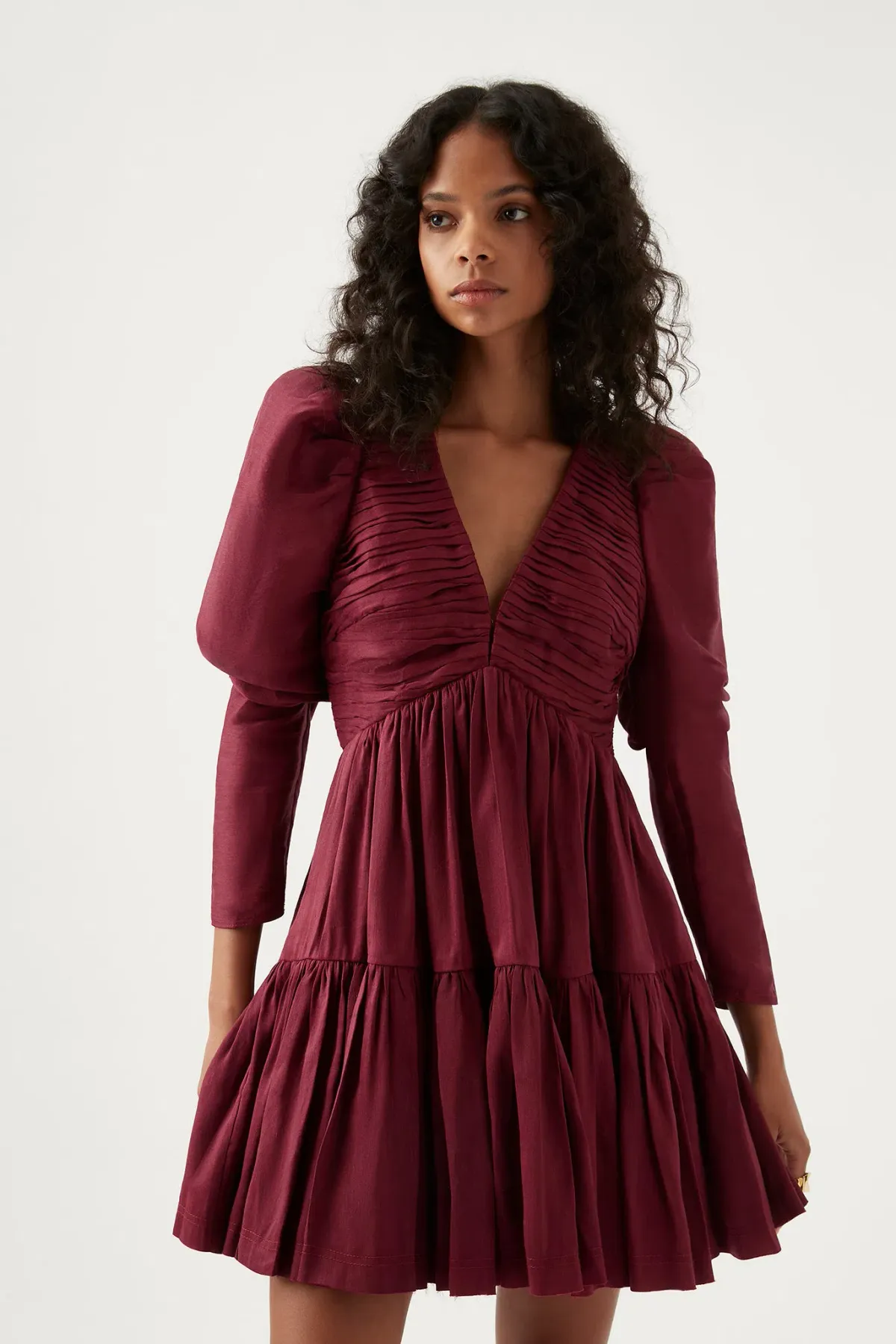Aje Impasto Ruched Mini Dress Burgundy Size AU 10  - Image 3
