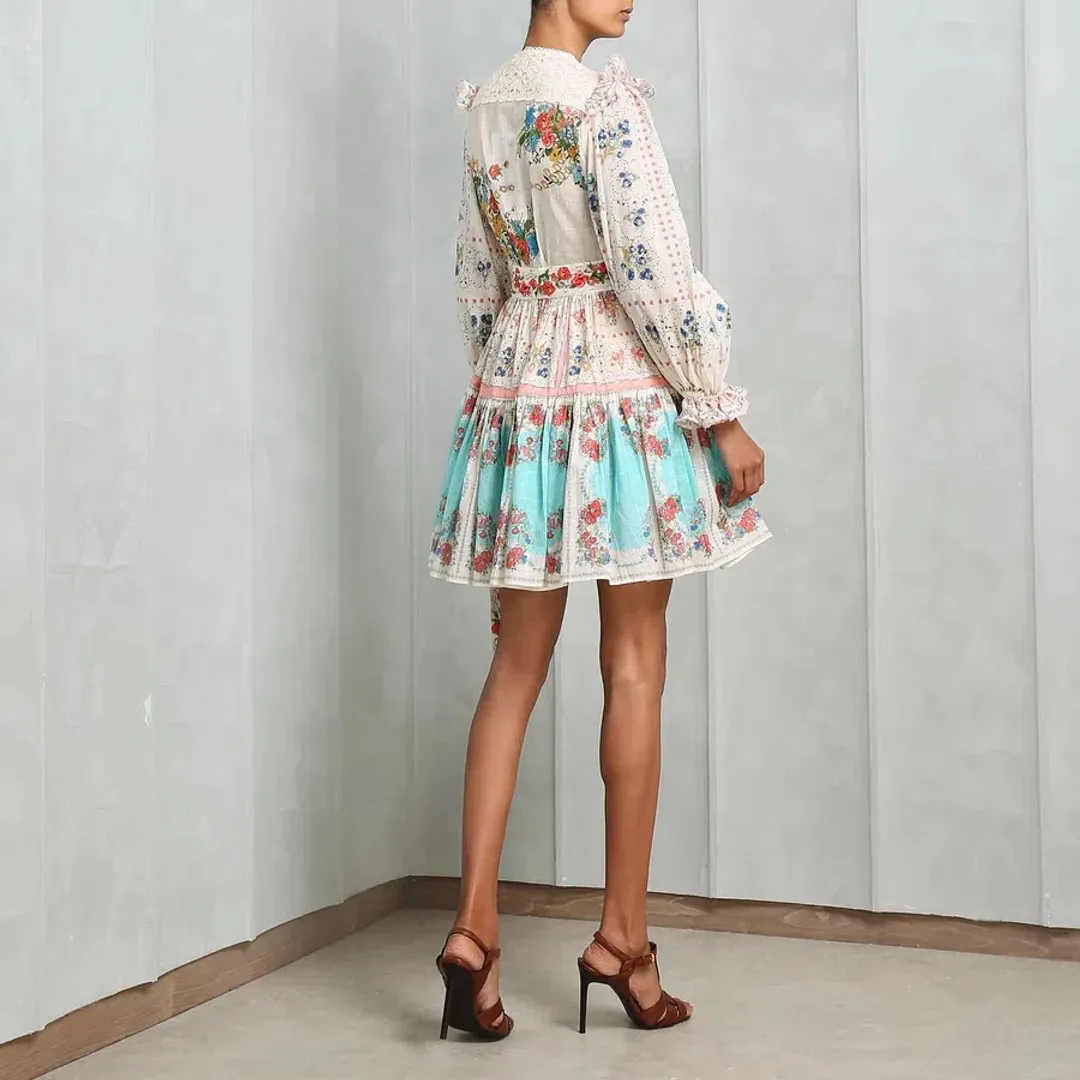 Zimmermann Clover Patched Wrap Mini Dress Multi Size 0 / AU 6 for rent on The Volte - main image